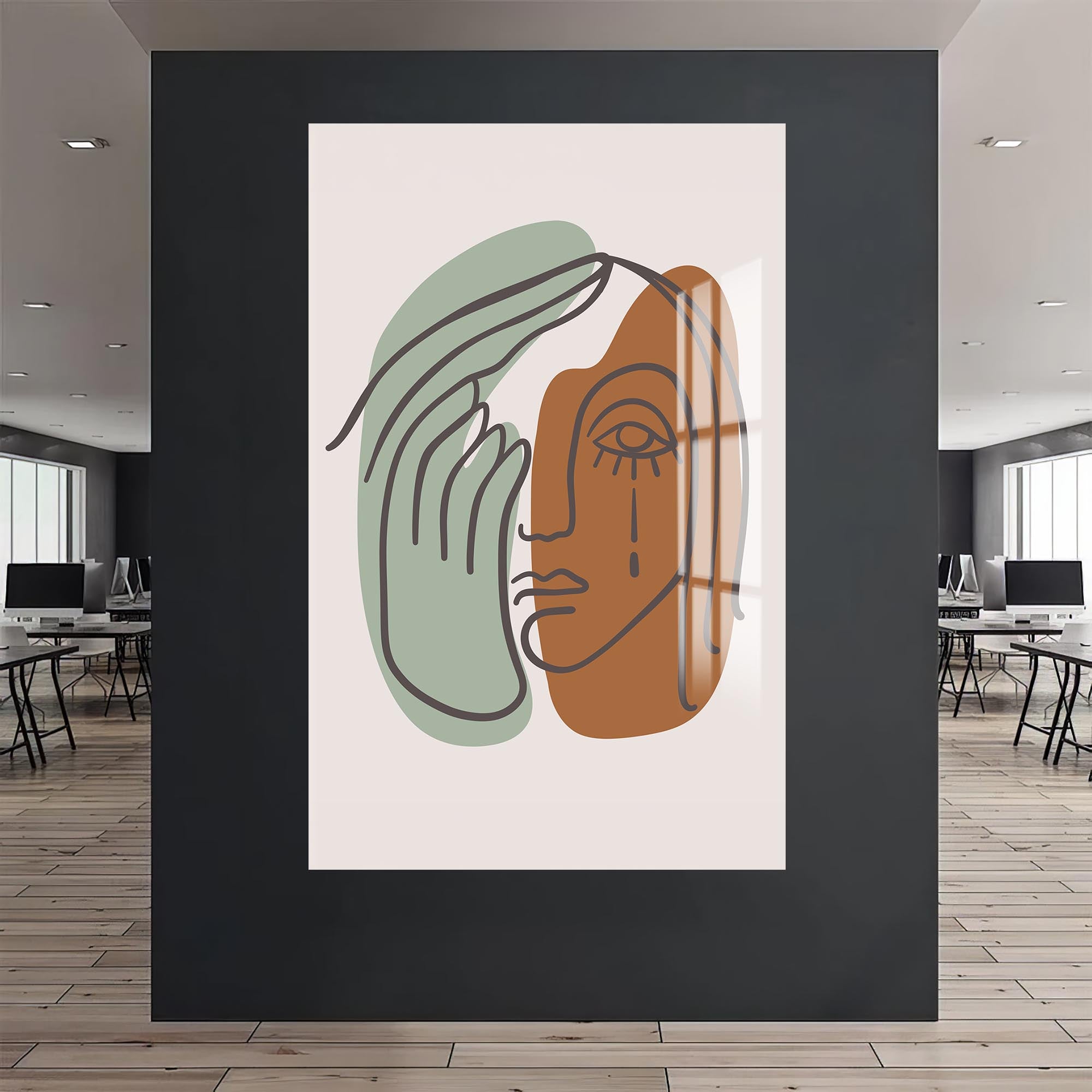 Split Emotions Line Art– Bohemian Tempered Glass Wall Art
