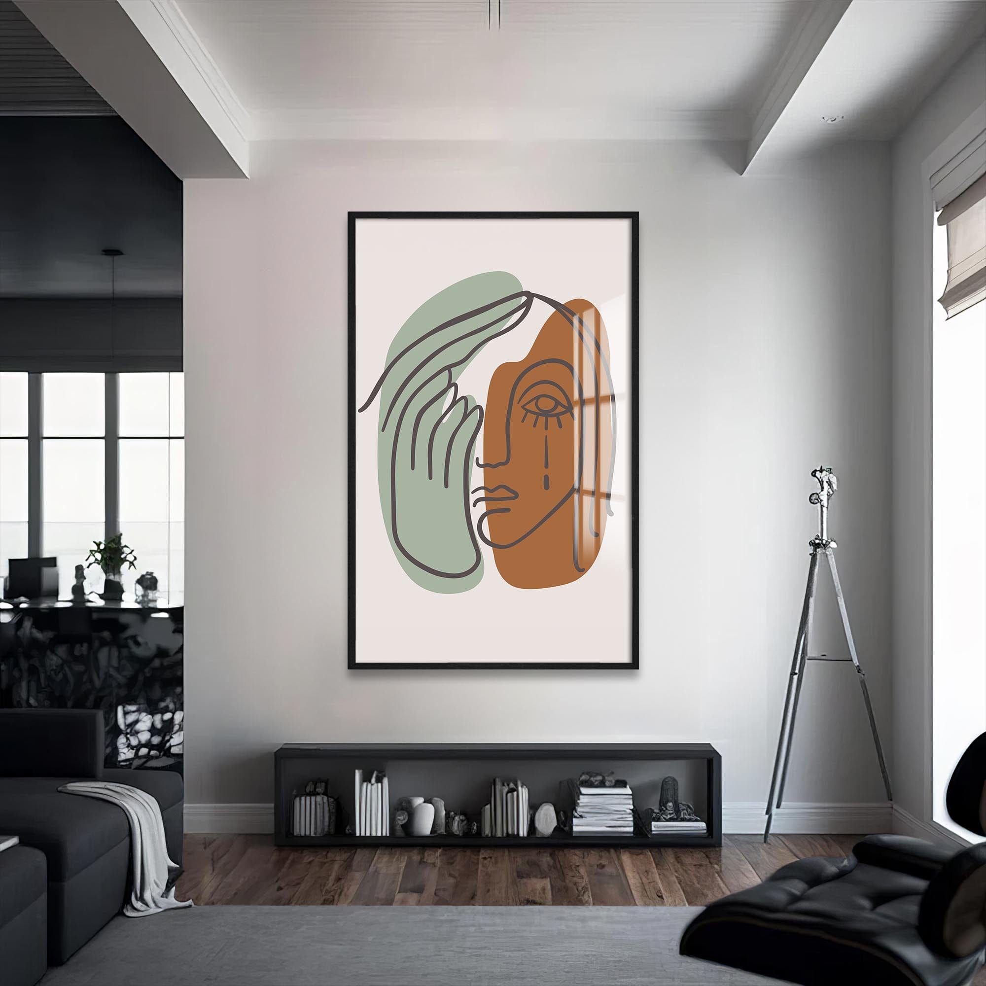 Artronauts Glass Print S | 72x46 cm | 28.3"x18.1" / Black Split Emotions Line Art– Bohemian Tempered Glass Wall Art