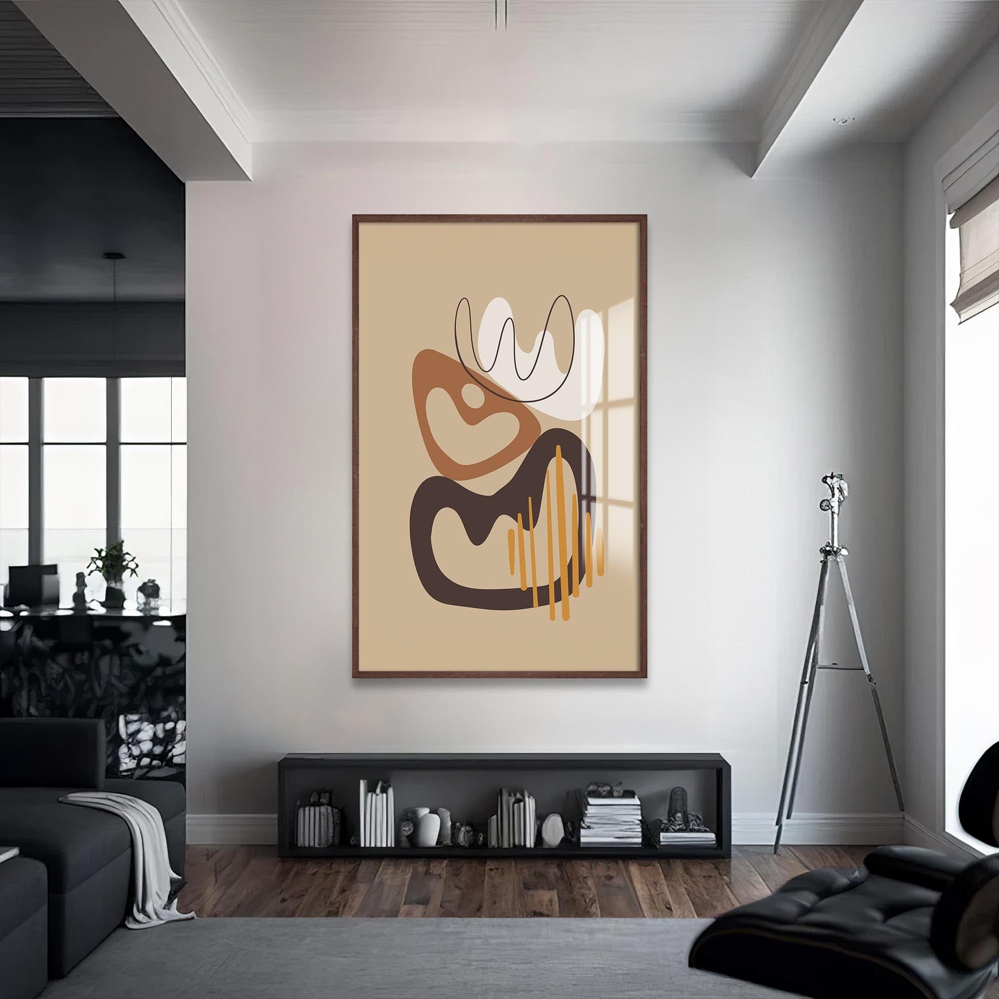Artronauts Glass Print S | 72x46 cm | 28.3"x18.1" / Walnut Organic Flow Shapes– Bohemian Tempered Glass Wall Art