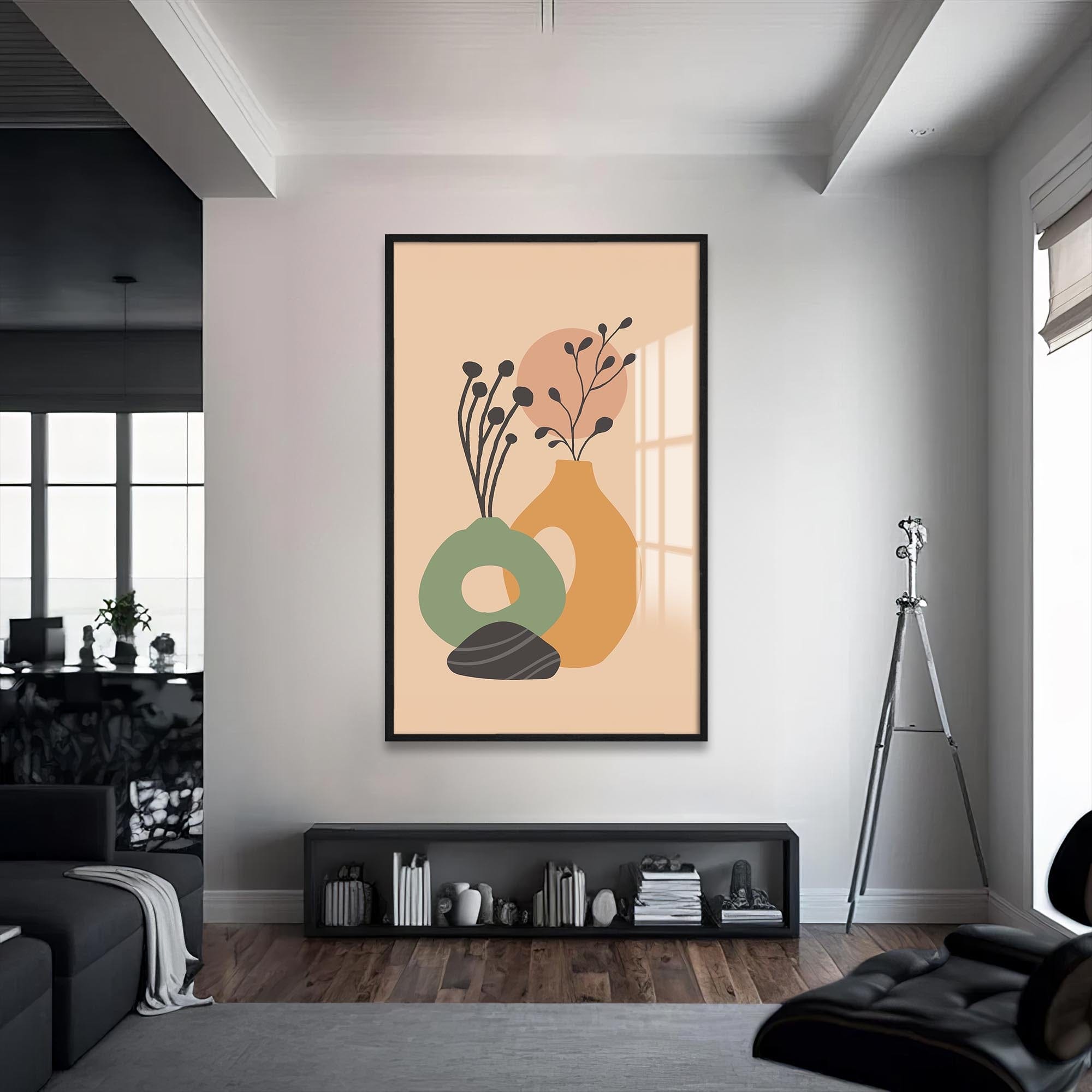 Artronauts Glass Print S | 72x46 cm | 28.3"x18.1" / Black Soft Vase Still Life– Bohemian Tempered Glass Wall Art