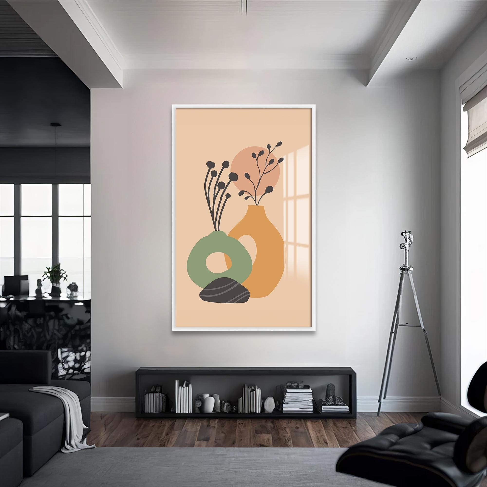 Artronauts Glass Print S | 72x46 cm | 28.3"x18.1" / White Soft Vase Still Life– Bohemian Tempered Glass Wall Art