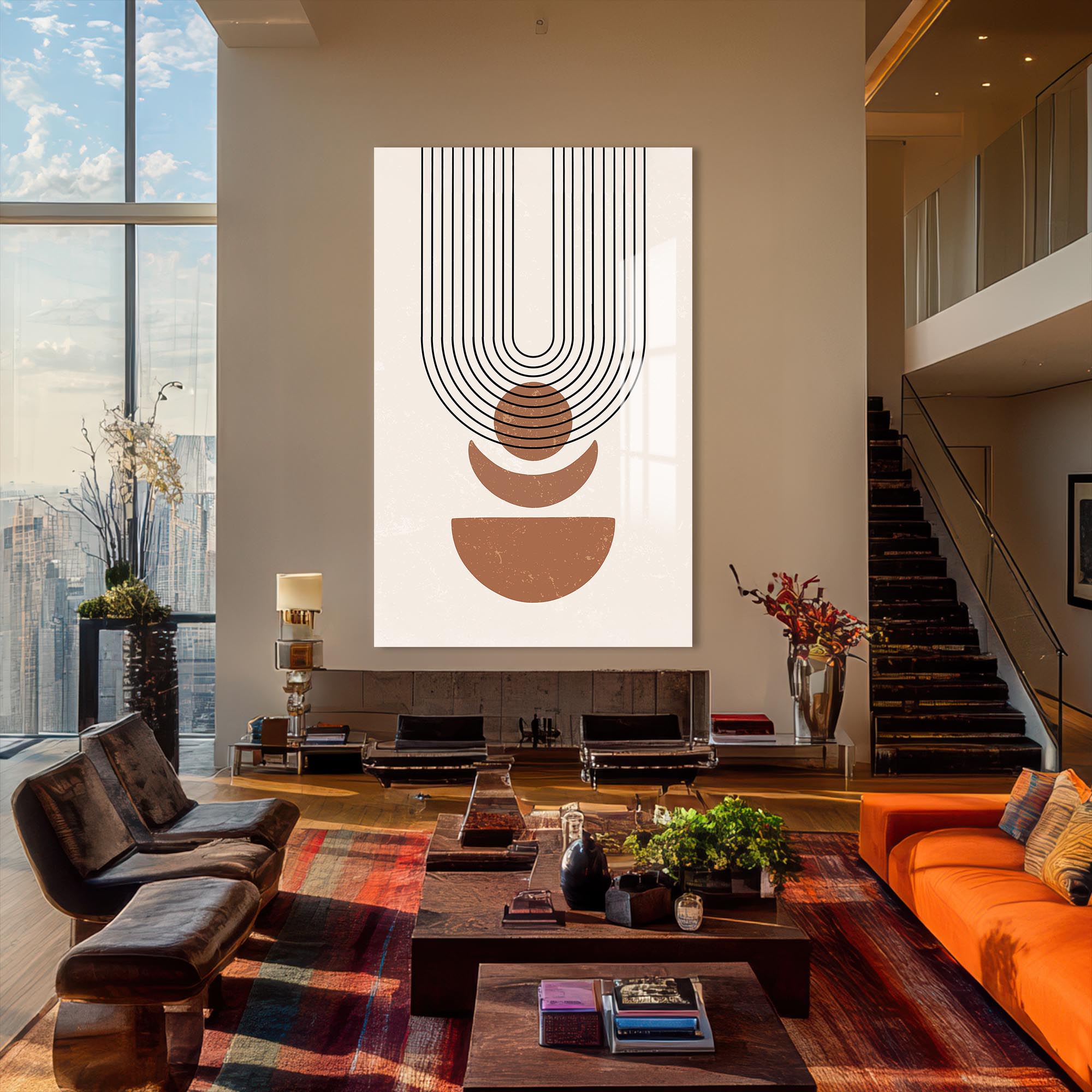 Retro Arc Balance– Bohemian Tempered Glass Wall Art