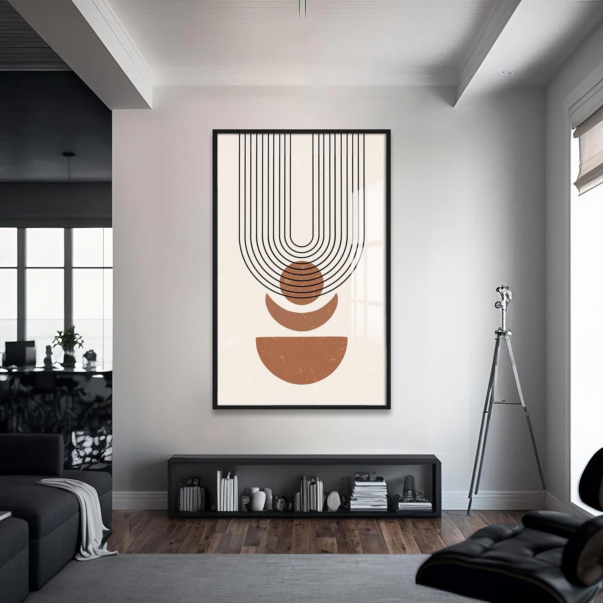 Artronauts Glass Print S | 72x46 cm | 28.3"x18.1" / Black Retro Arc Balance– Bohemian Tempered Glass Wall Art