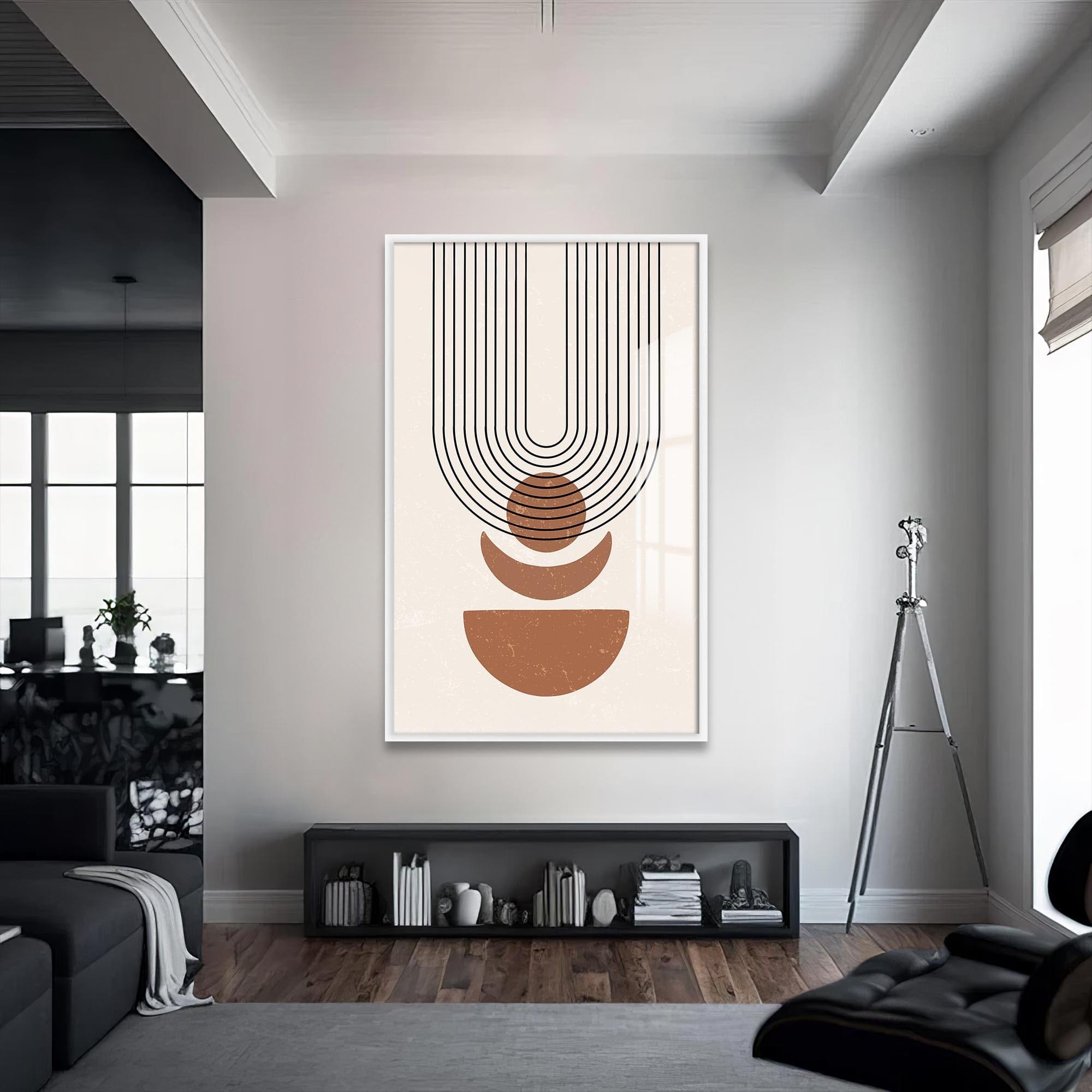 Artronauts Glass Print S | 72x46 cm | 28.3"x18.1" / White Retro Arc Balance– Bohemian Tempered Glass Wall Art
