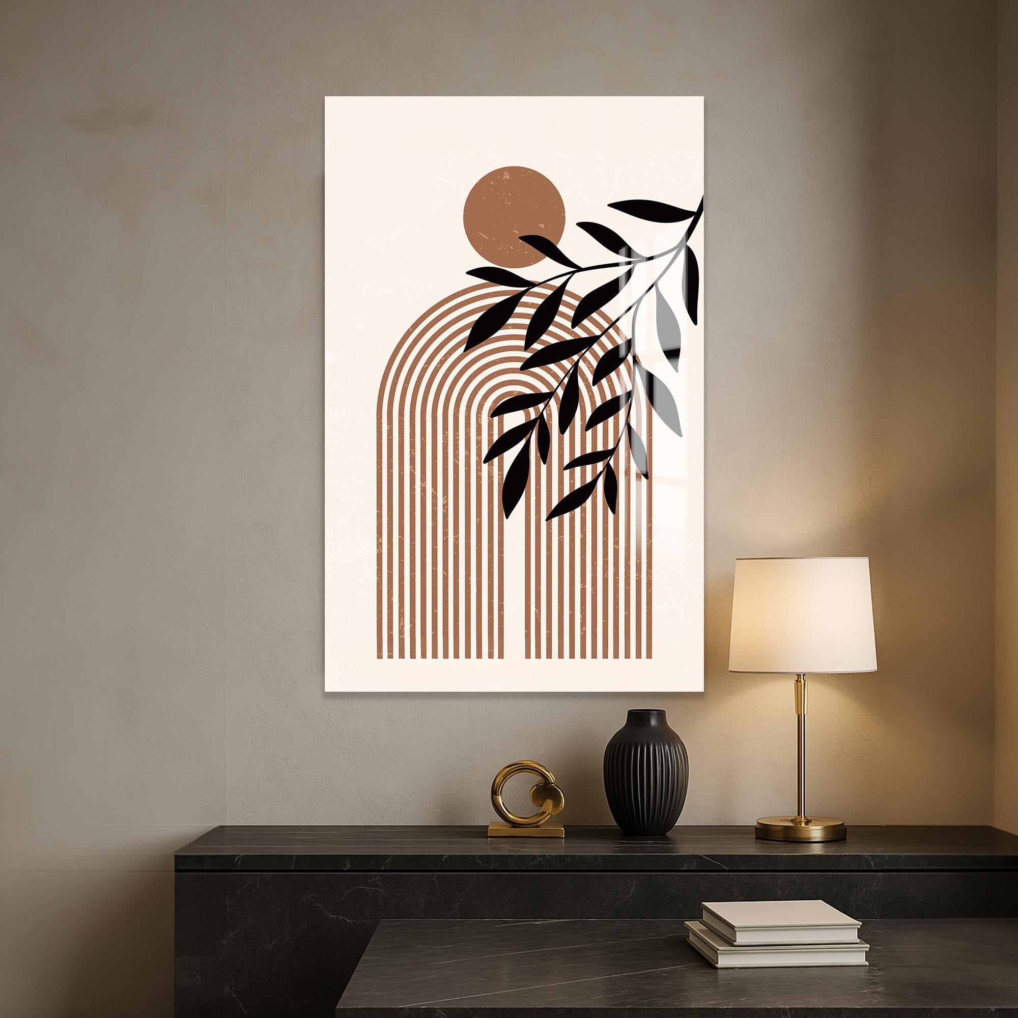 Botanical Arc Harmony– Bohemian Tempered Glass Wall Art