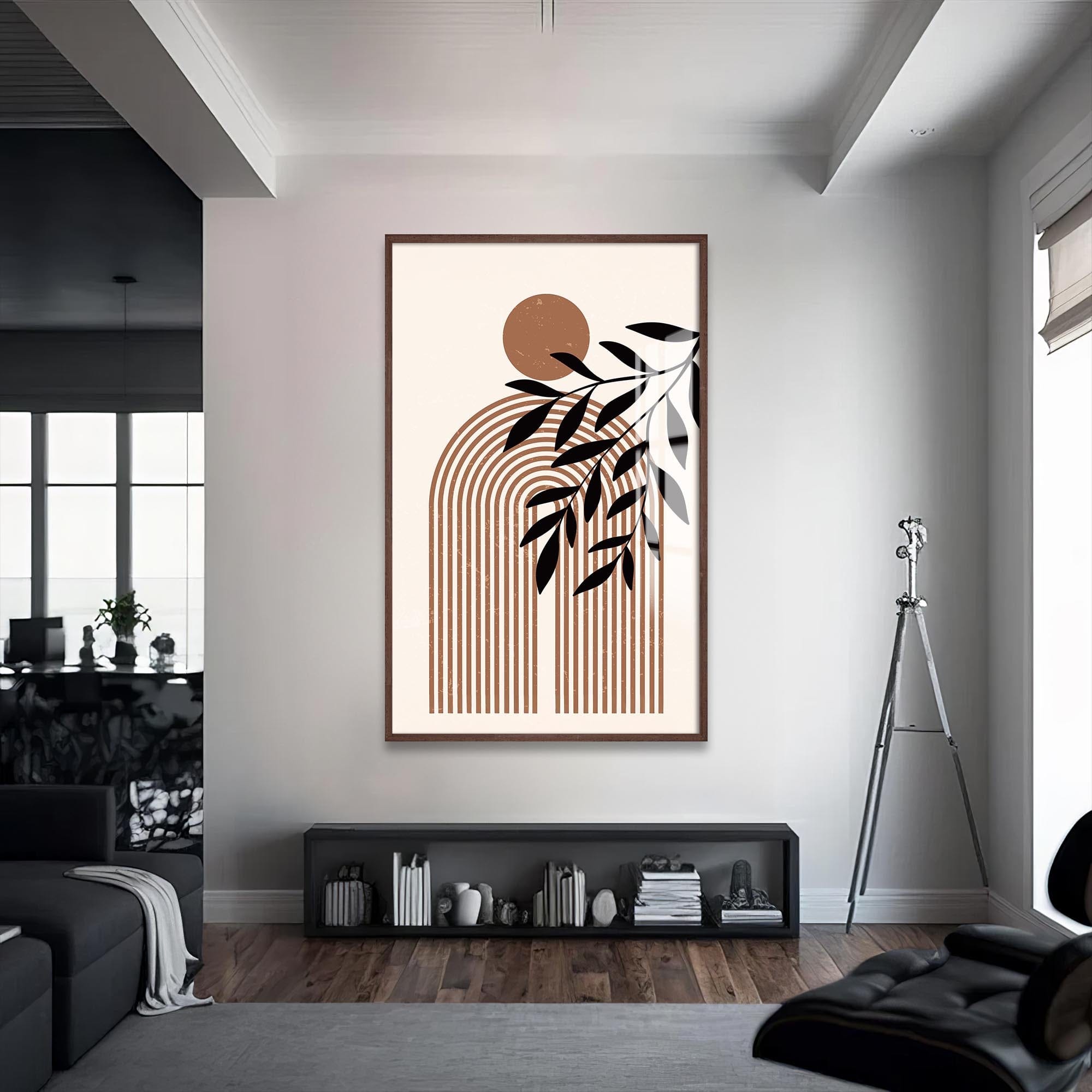Artronauts Glass Print S | 72x46 cm | 28.3"x18.1" / Walnut Botanical Arc Harmony– Bohemian Tempered Glass Wall Art