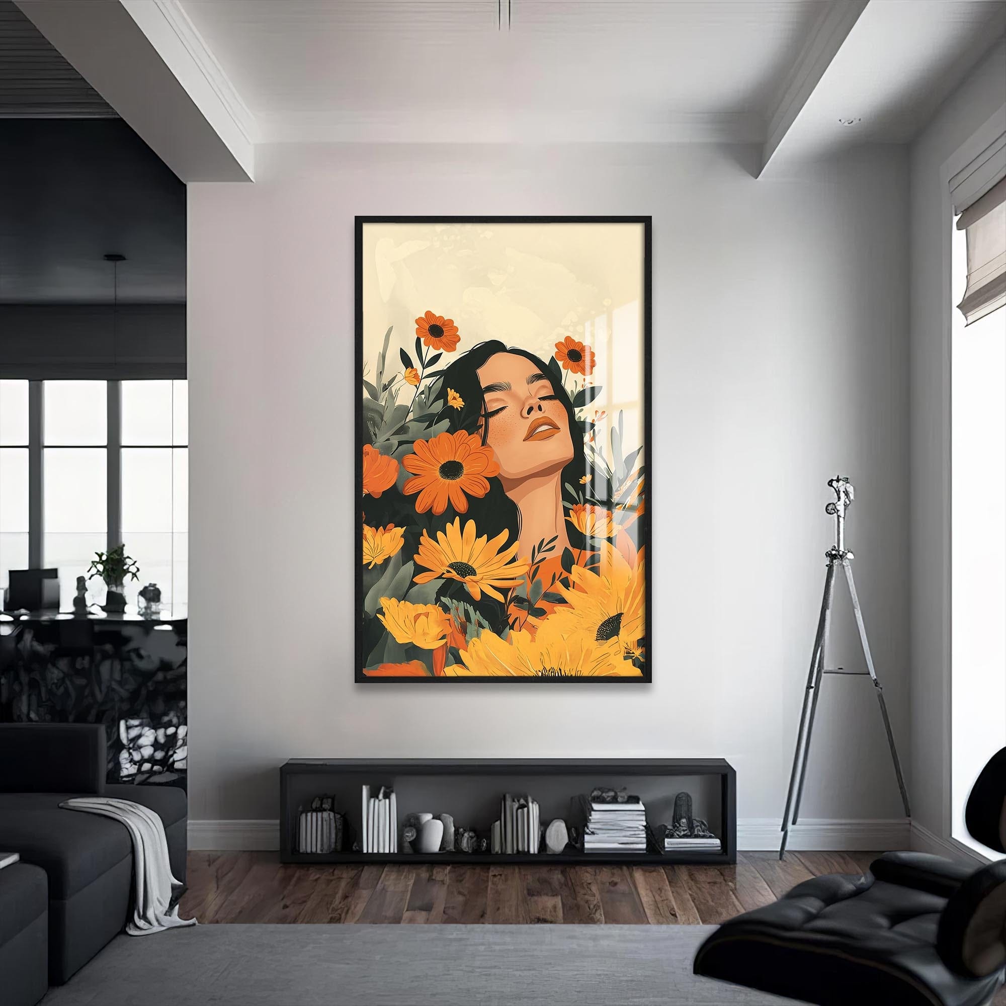 Artronauts Glass Print S | 72x46 cm | 28.3"x18.1" / Black Blooming Reverie– Bohemian Tempered Glass Wall Art