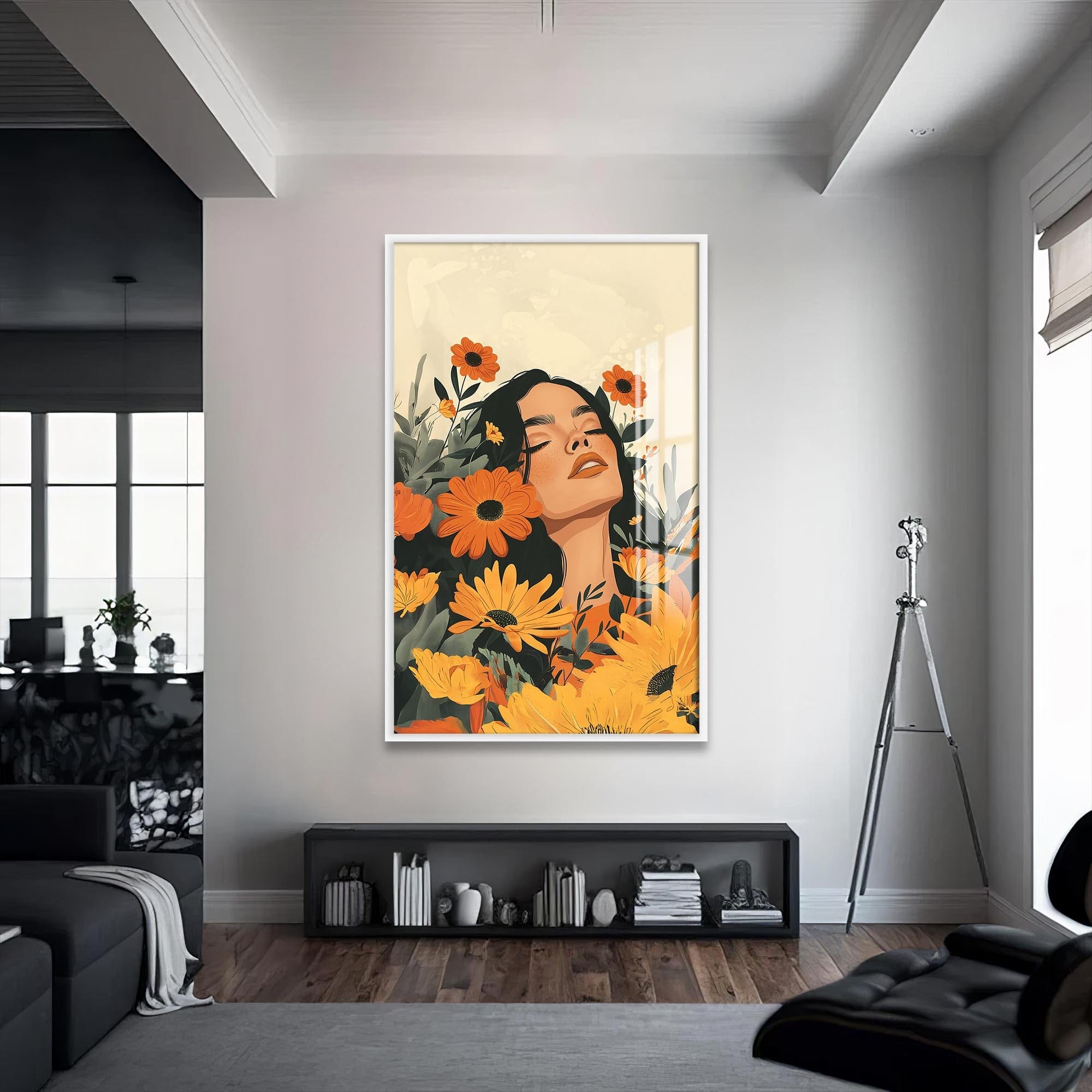 Artronauts Glass Print S | 72x46 cm | 28.3"x18.1" / White Blooming Reverie– Bohemian Tempered Glass Wall Art