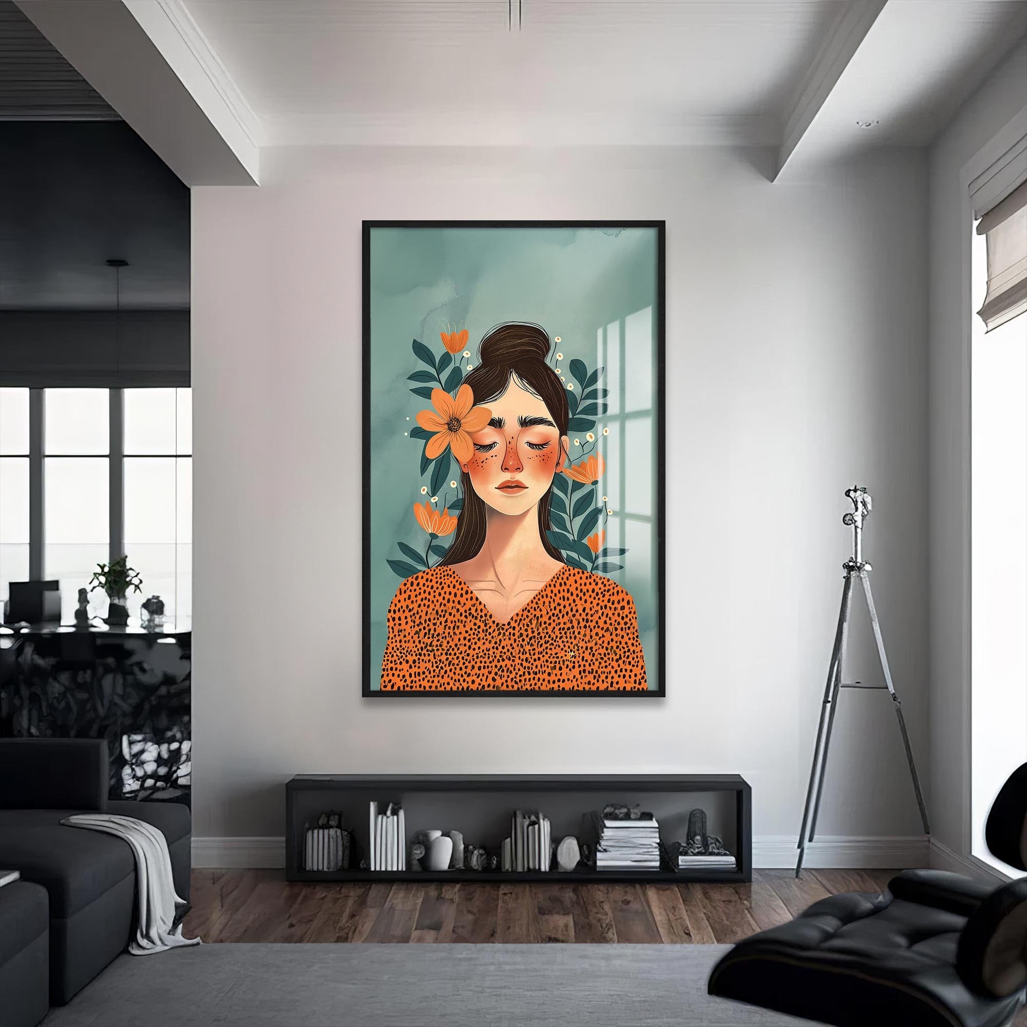 Artronauts Glass Print S | 72x46 cm | 28.3"x18.1" / Black Whisper of Petals– Bohemian Tempered Glass Wall Art
