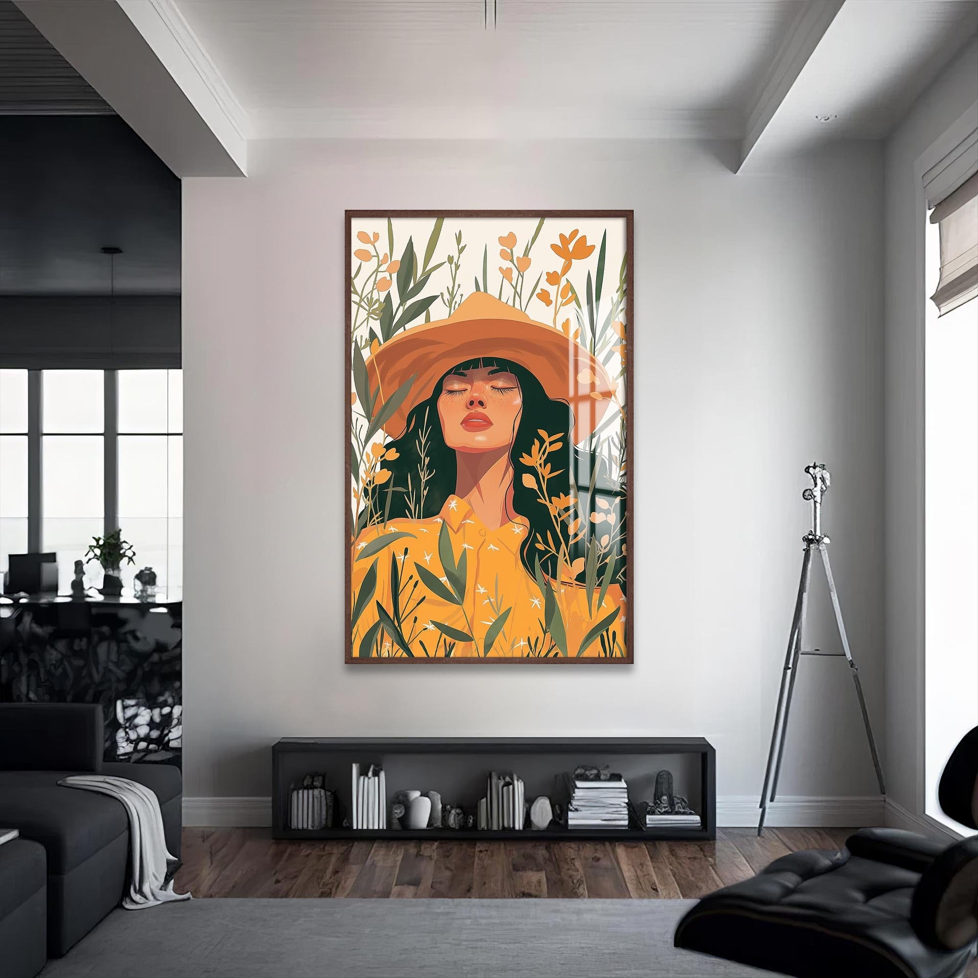 Artronauts Glass Print S | 72x46 cm | 28.3"x18.1" / Walnut Golden Meadow– Bohemian Tempered Glass Wall Art
