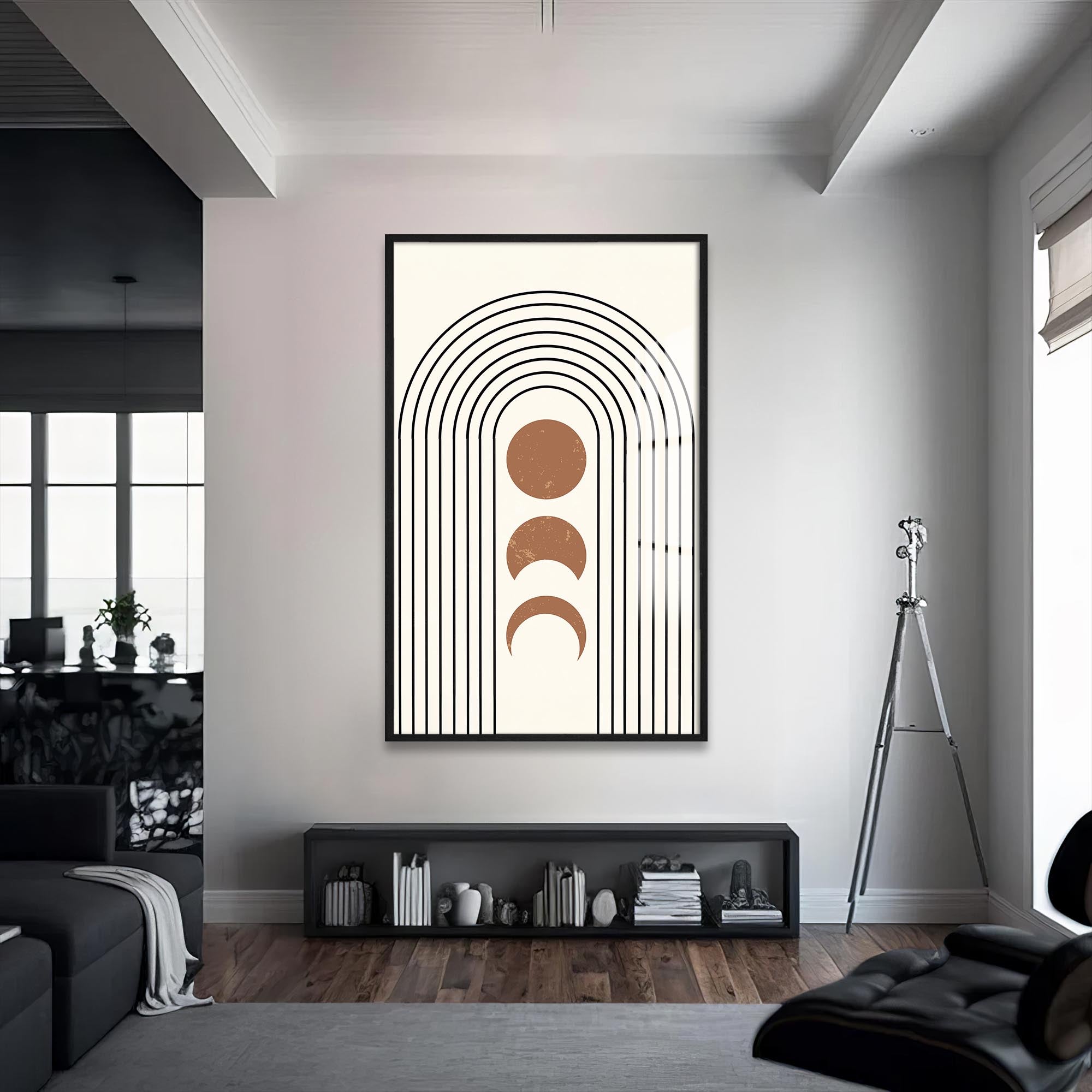 Artronauts Glass Print S | 72x46 cm | 28.3"x18.1" / Black Lunar Arc Phases– Bohemian Tempered Glass Wall Art