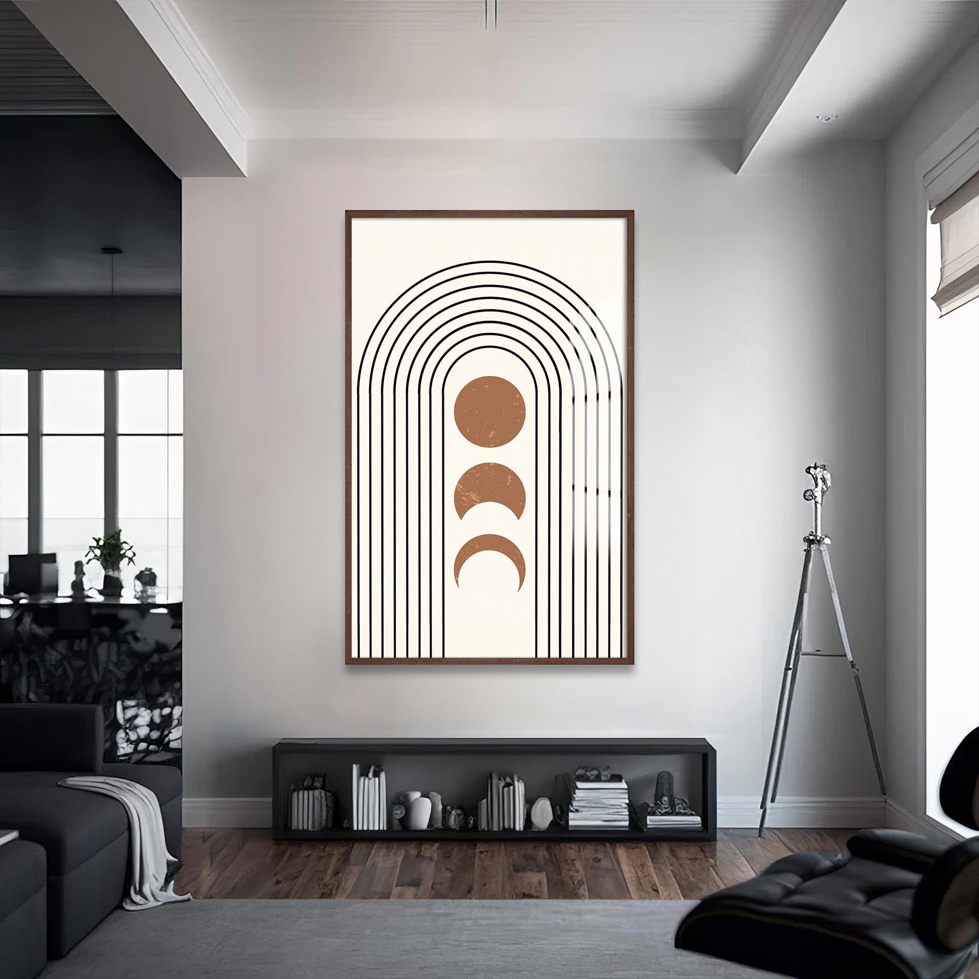 Artronauts Glass Print S | 72x46 cm | 28.3"x18.1" / Walnut Lunar Arc Phases– Bohemian Tempered Glass Wall Art