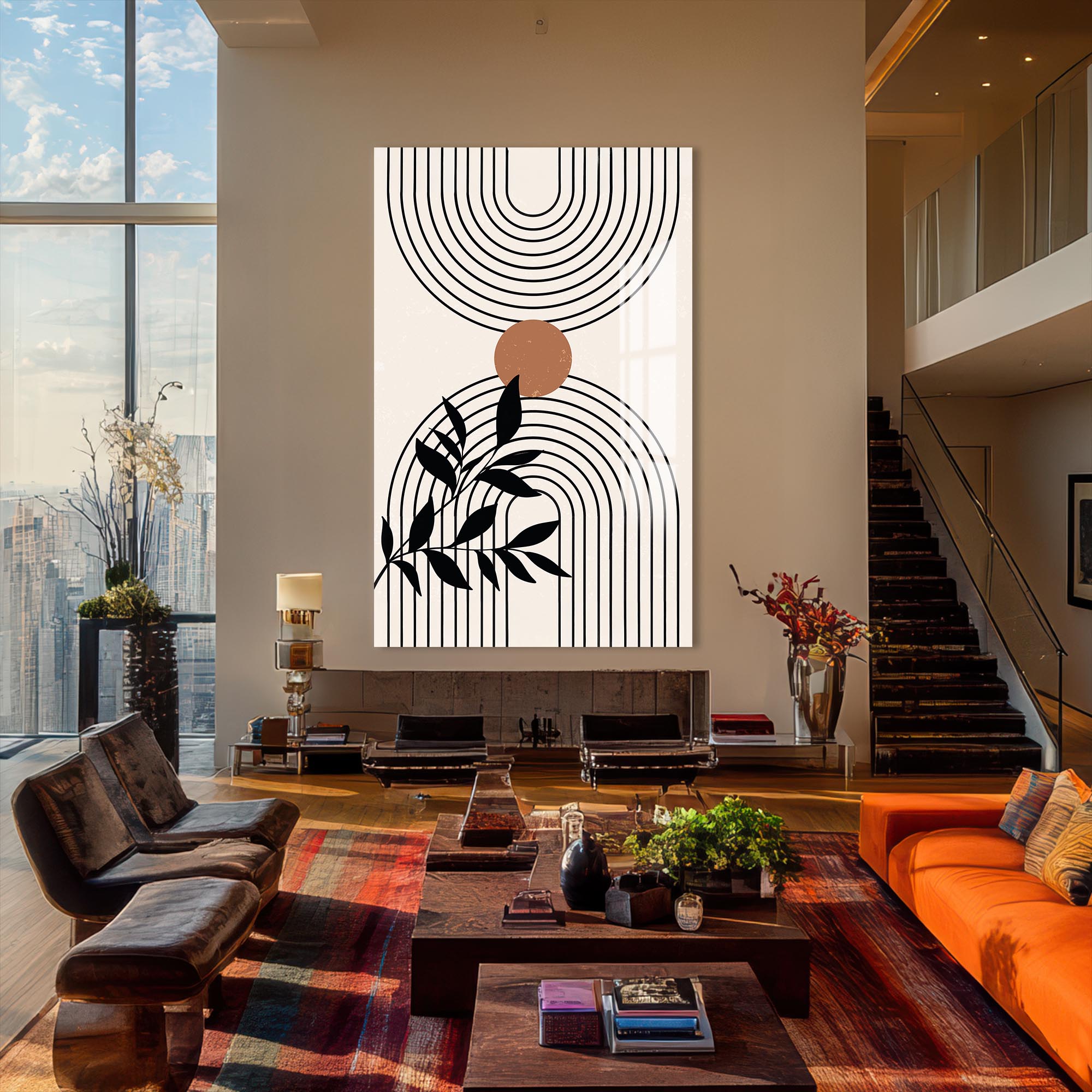 Dual Arc Balance– Bohemian Tempered Glass Wall Art