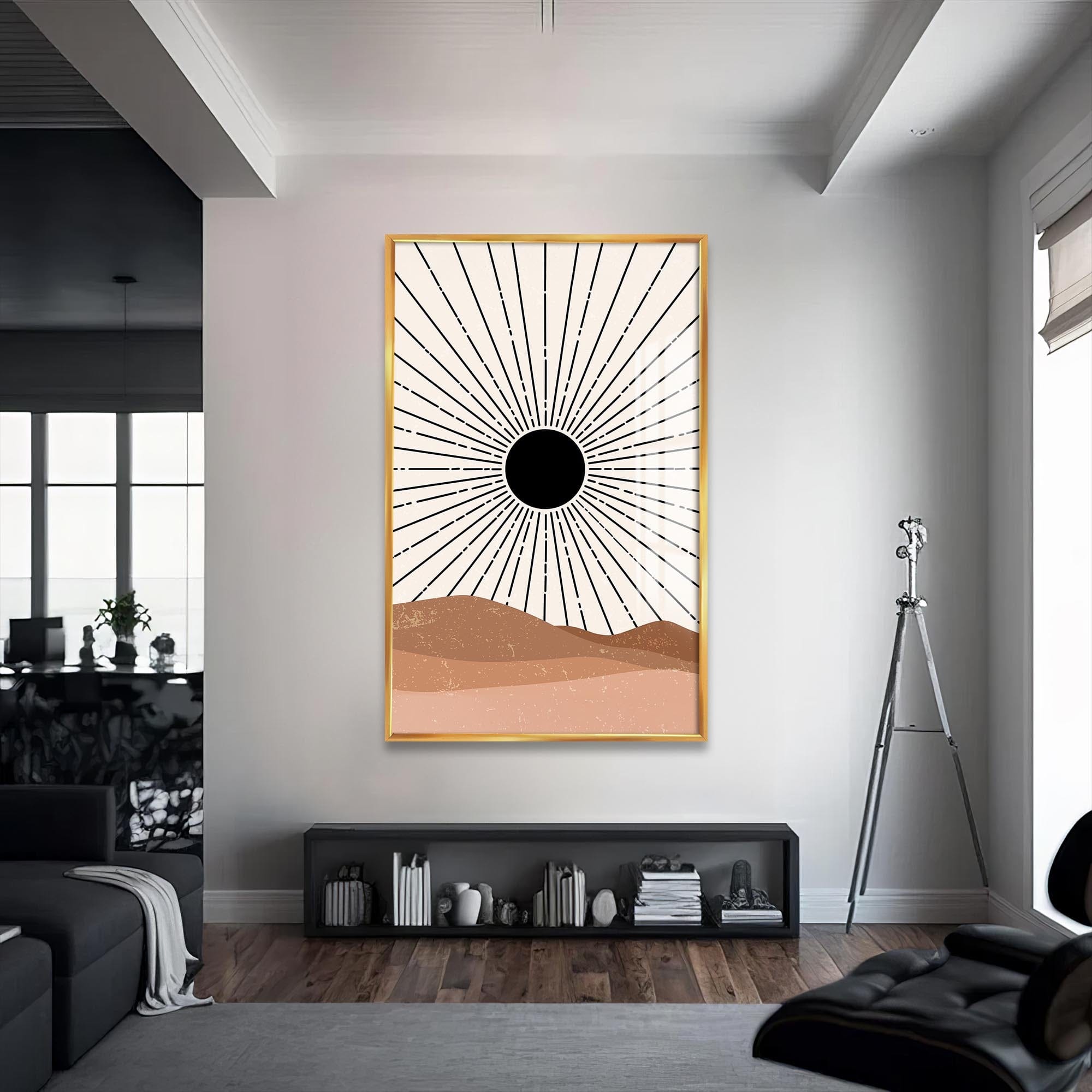 Artronauts Glass Print S | 72x46 cm | 28.3"x18.1" / Gold Desert Sunburst– Bohemian Tempered Glass Wall Art