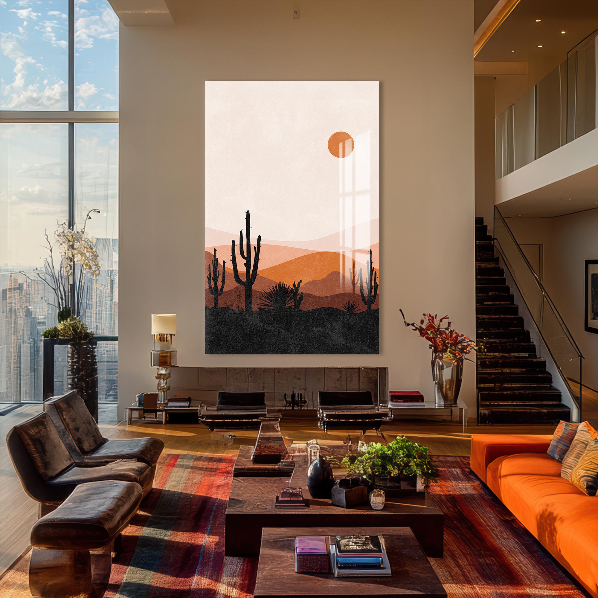 Cactus Horizon– Bohemian Tempered Glass Wall Art