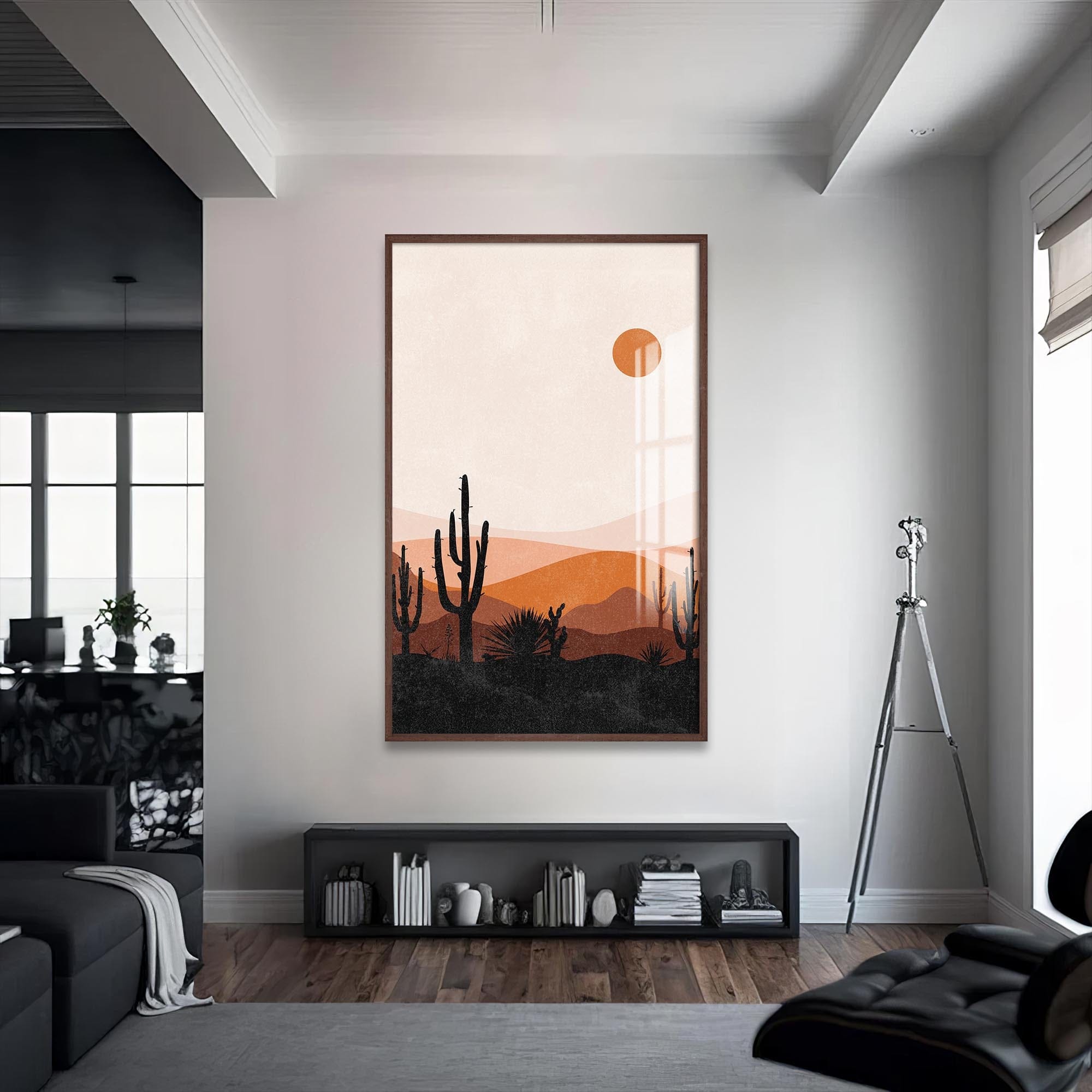 Artronauts Glass Print S | 72x46 cm | 28.3"x18.1" / Walnut Cactus Horizon– Bohemian Tempered Glass Wall Art