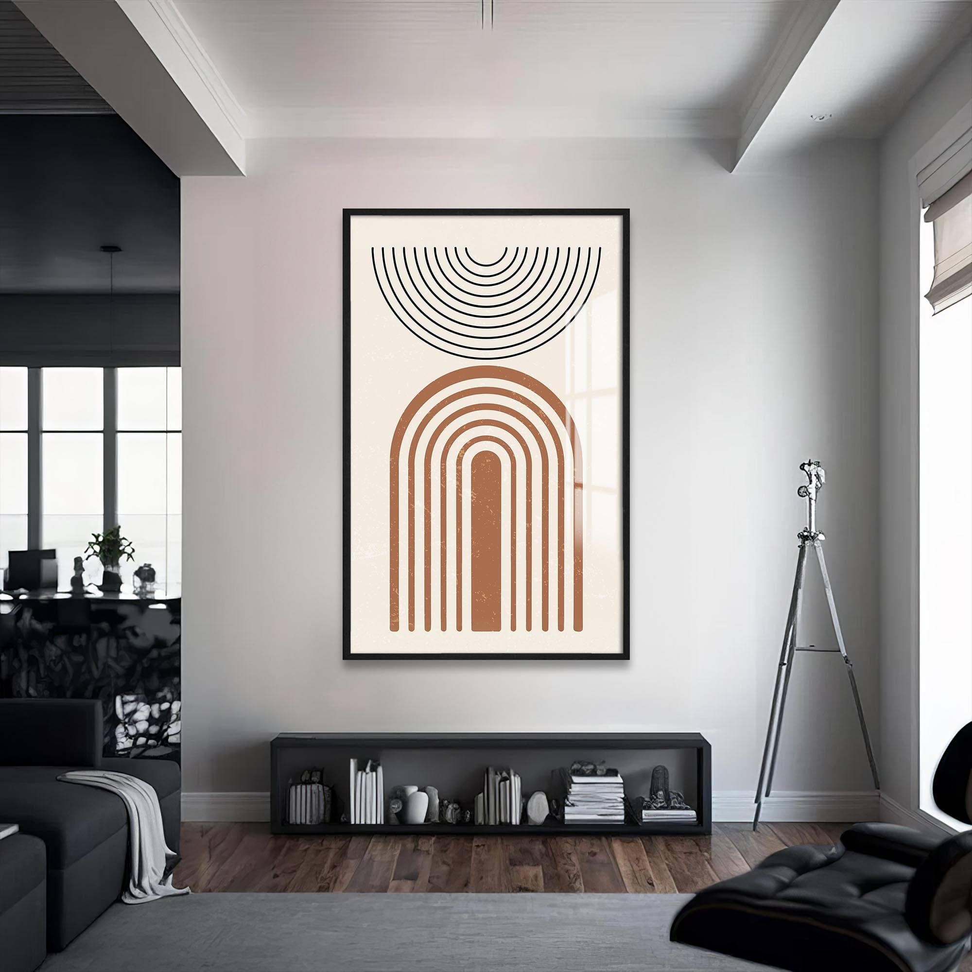Artronauts Glass Print S | 72x46 cm | 28.3"x18.1" / Black Arc & Horizon Minimal– Bohemian Tempered Glass Wall Art