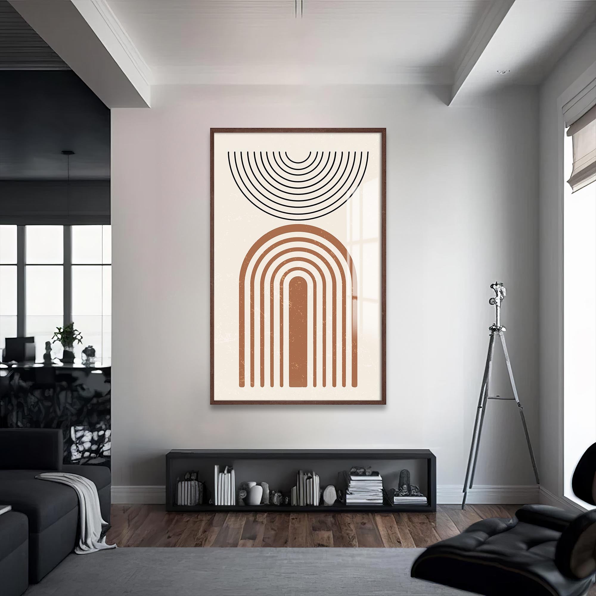Artronauts Glass Print S | 72x46 cm | 28.3"x18.1" / Walnut Arc & Horizon Minimal– Bohemian Tempered Glass Wall Art
