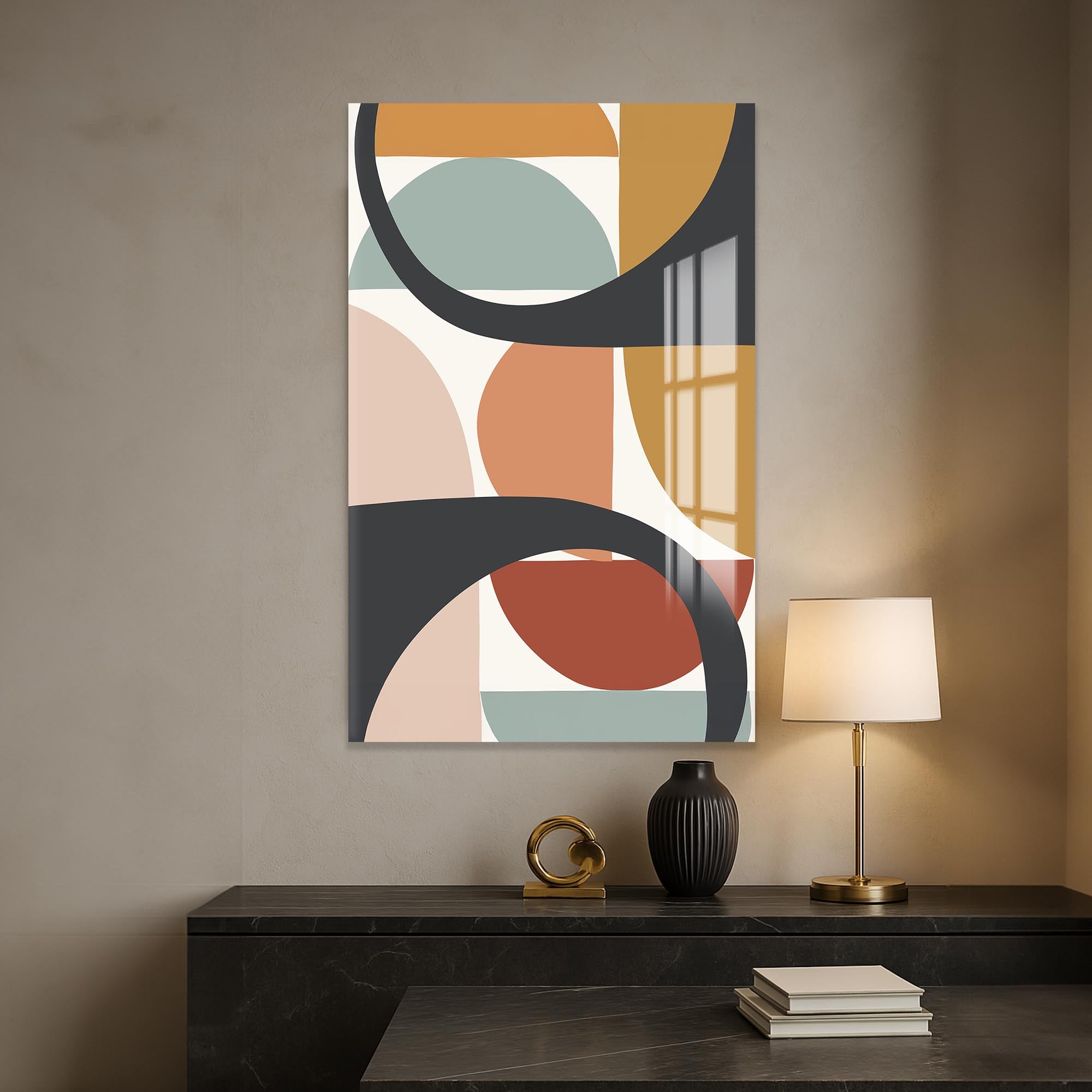 Artronauts Glass Print Mid-Century Pattern Grid – Bohemian Tempered Glass Wall Art