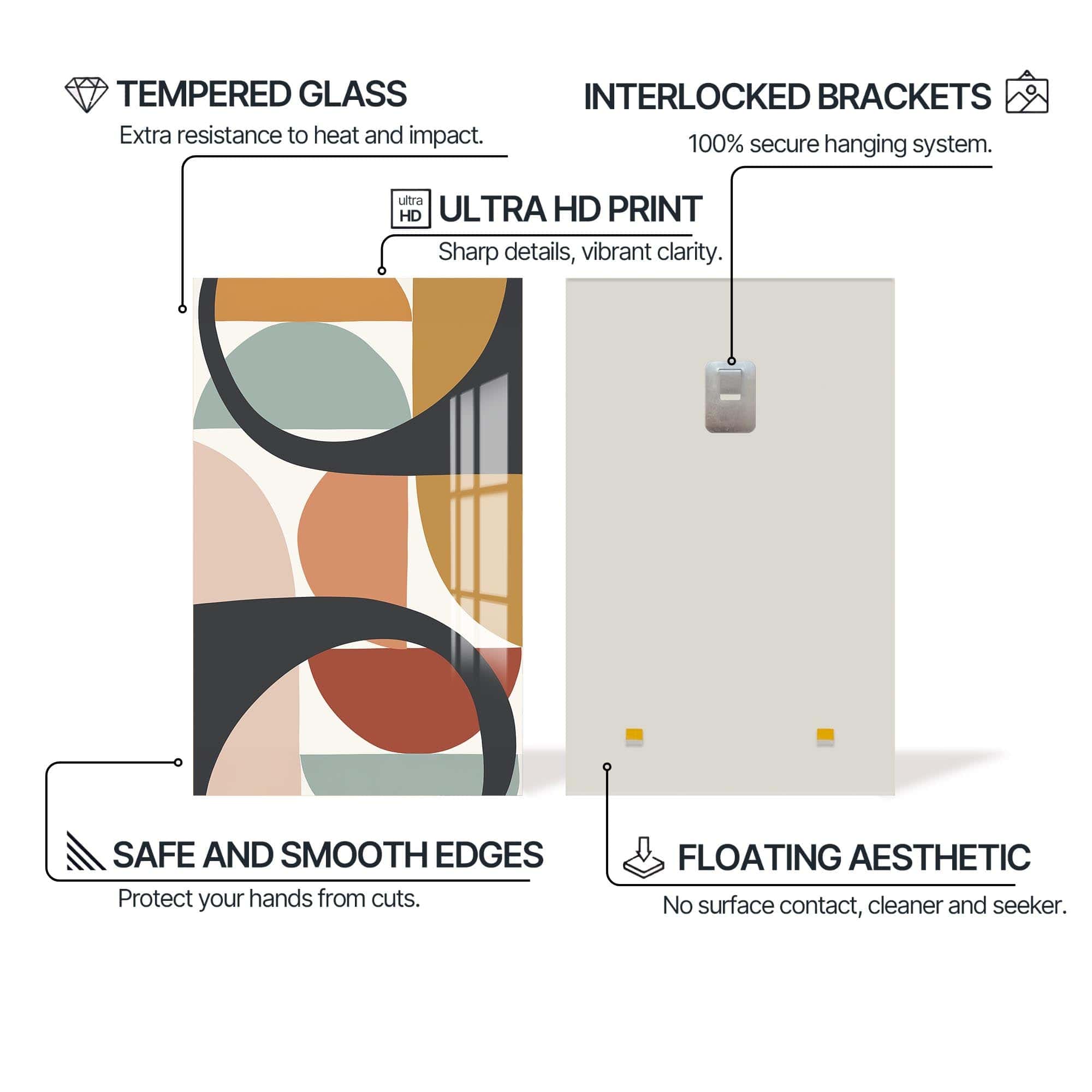 Artronauts Glass Print Mid-Century Pattern Grid – Bohemian Tempered Glass Wall Art