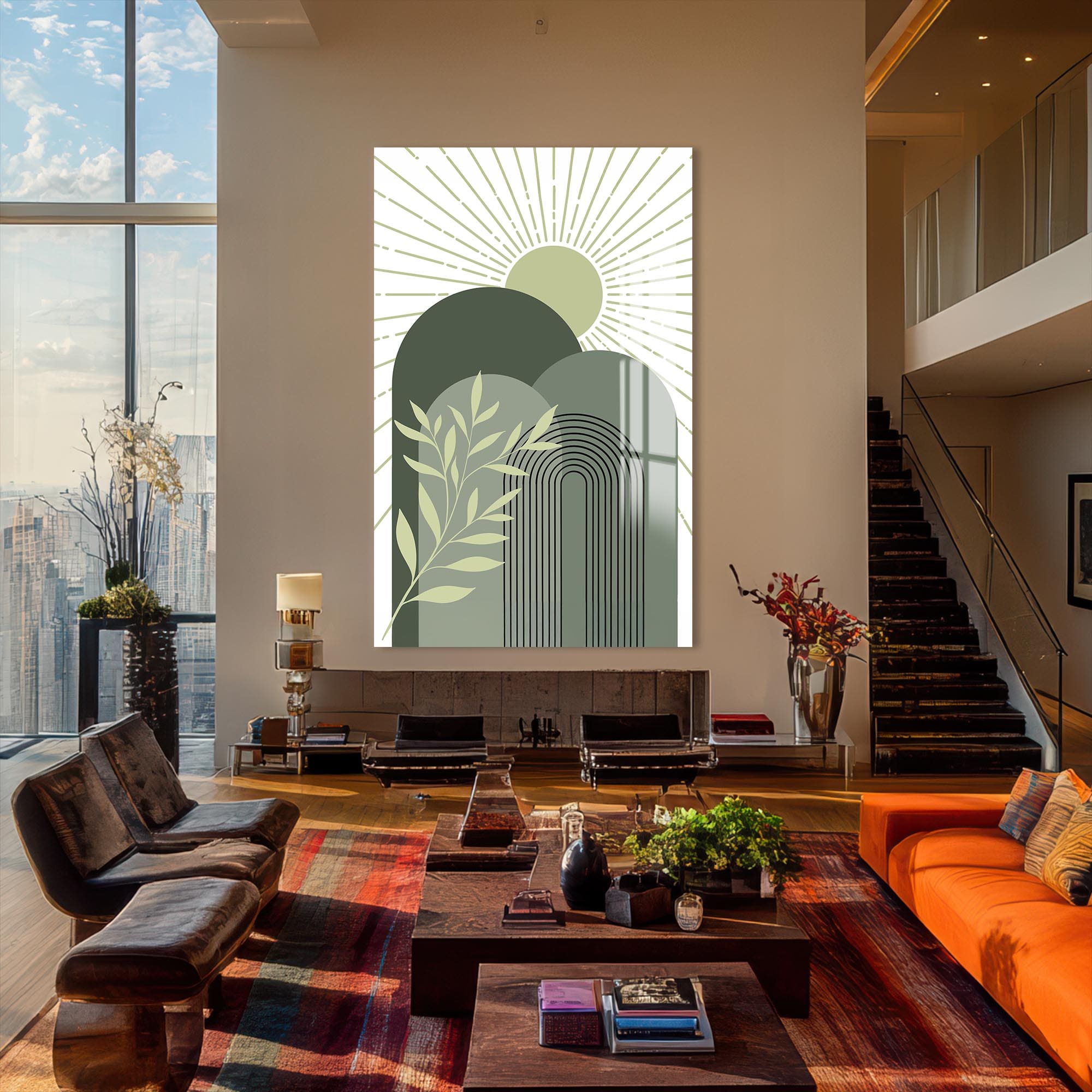 Artronauts Glass Print Sage Sunrise Peaks– Bohemian Tempered Glass Wall Art