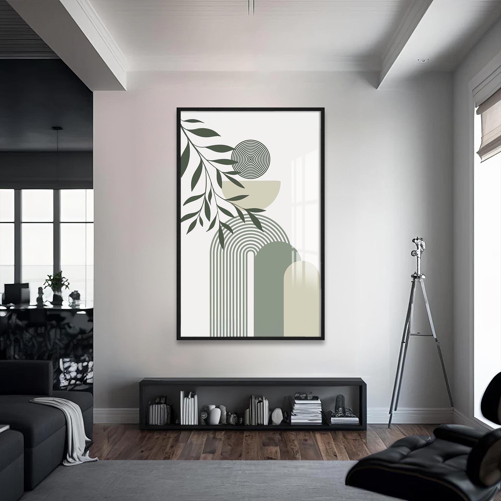 Artronauts Glass Print S | 72x46 cm | 28.3"x18.1" / Black Arc Rhythm Botanical– Bohemian Tempered Glass Wall Art