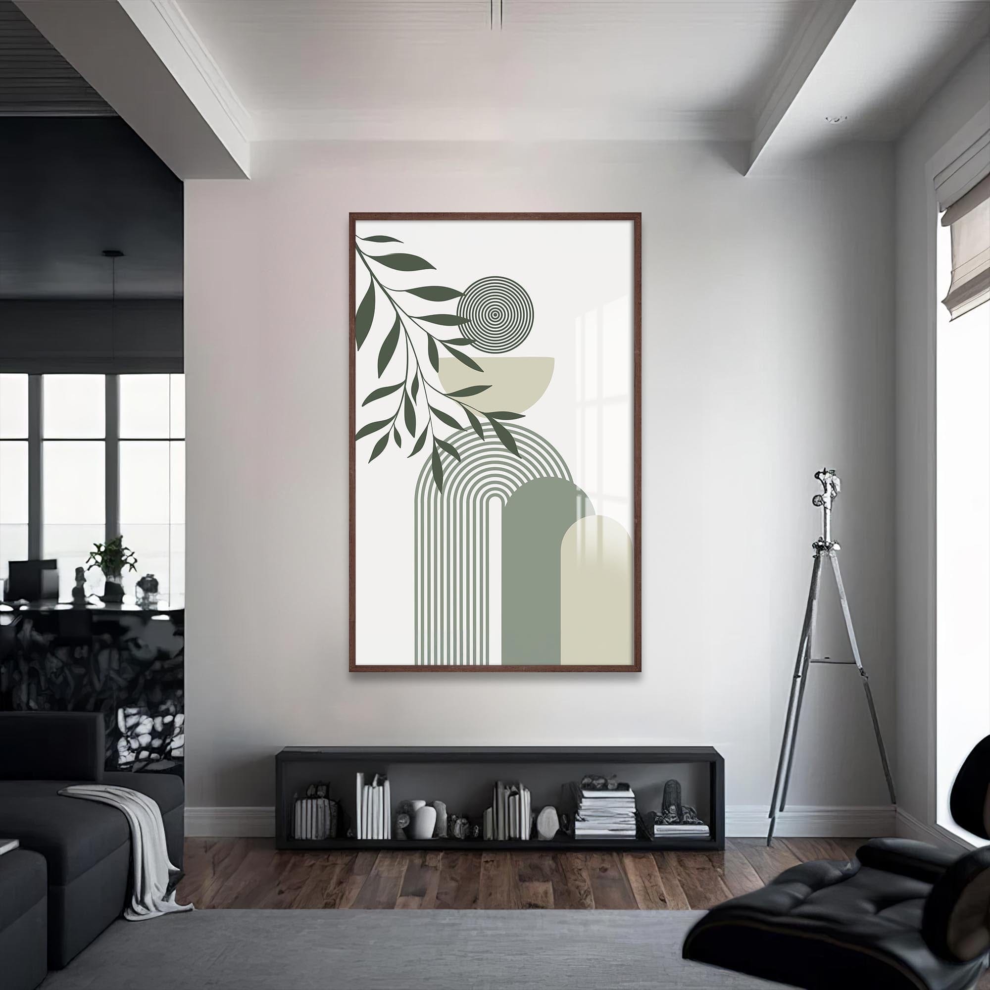Artronauts Glass Print S | 72x46 cm | 28.3"x18.1" / Walnut Arc Rhythm Botanical– Bohemian Tempered Glass Wall Art