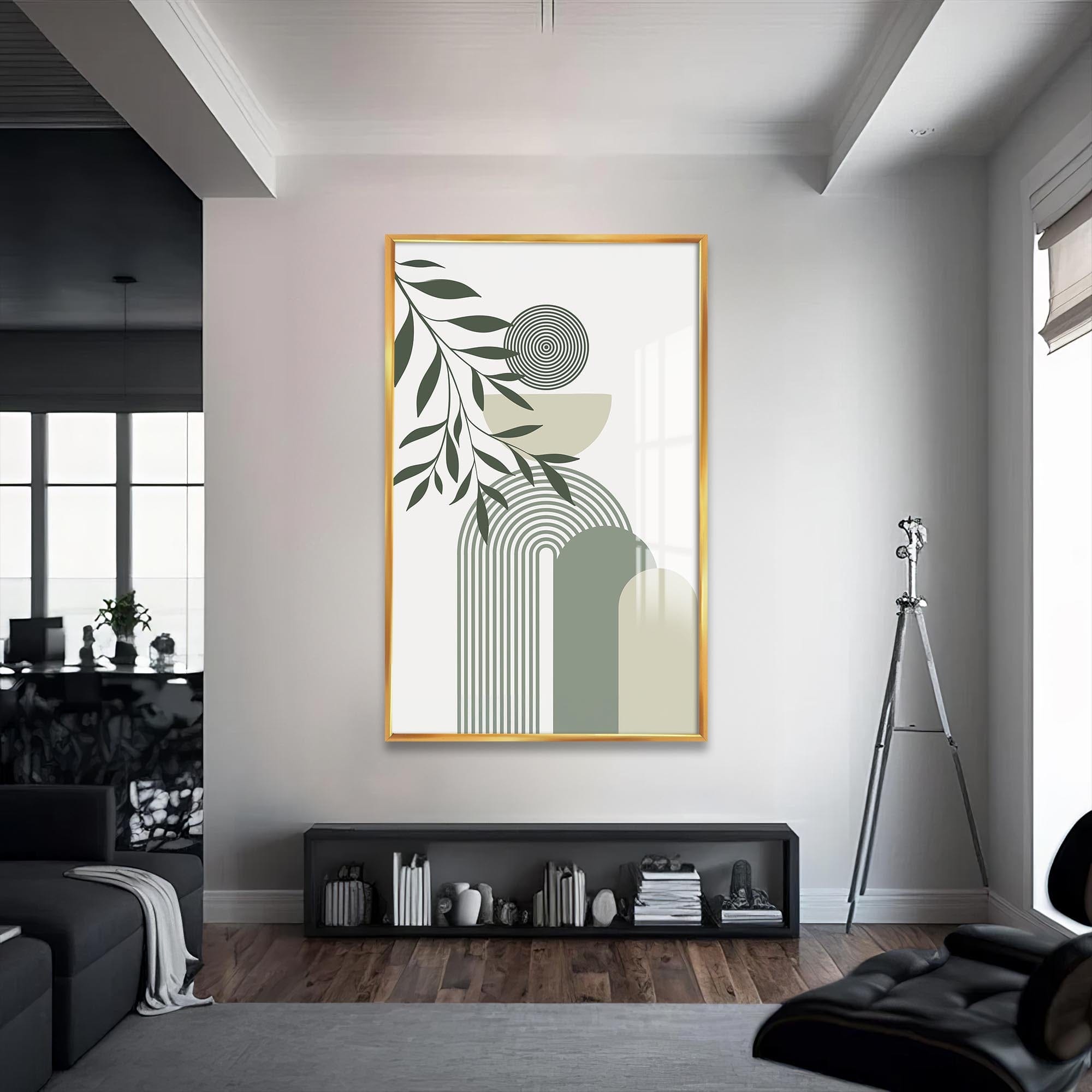 Artronauts Glass Print S | 72x46 cm | 28.3"x18.1" / Gold Arc Rhythm Botanical– Bohemian Tempered Glass Wall Art