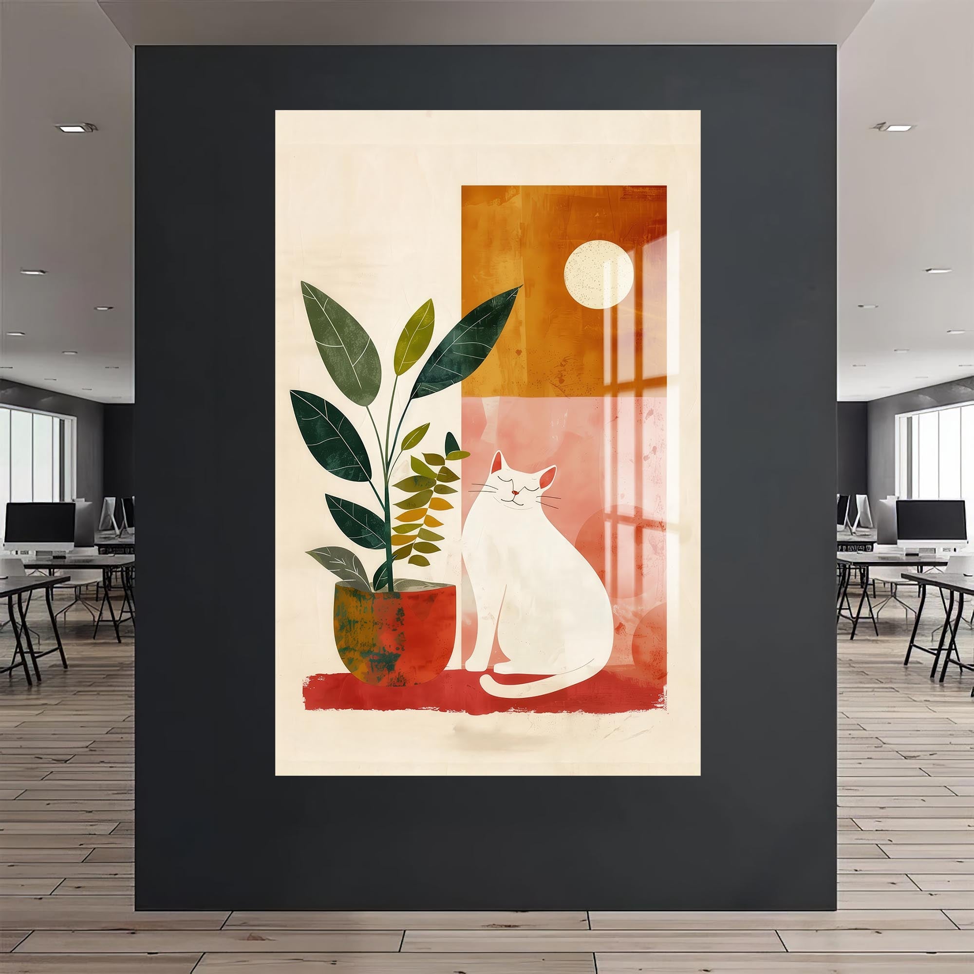 Sunny Garden Cat– Bohemian Tempered Glass Wall Art