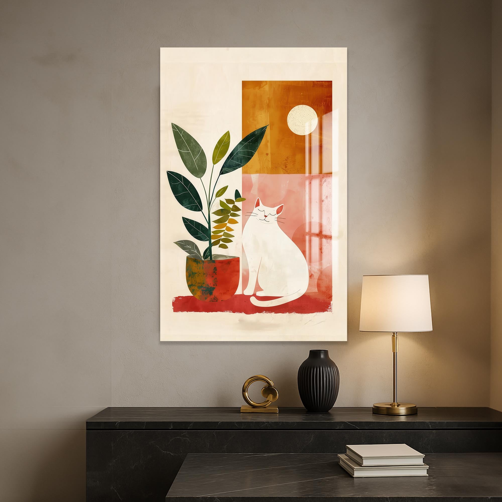 Sunny Garden Cat– Bohemian Tempered Glass Wall Art