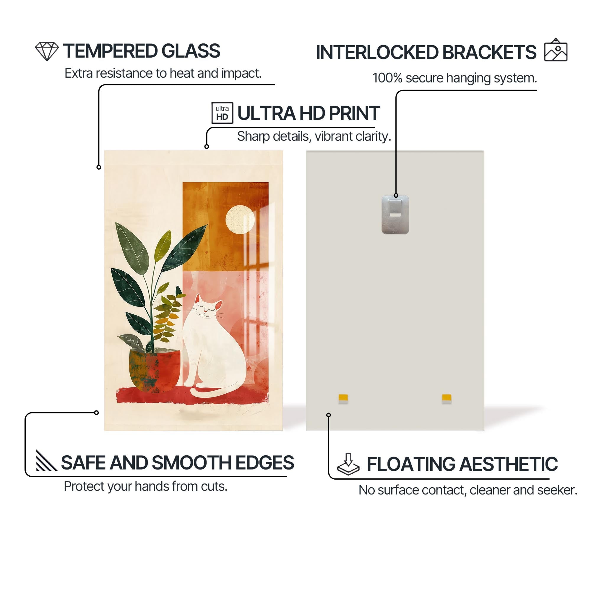 Sunny Garden Cat– Bohemian Tempered Glass Wall Art