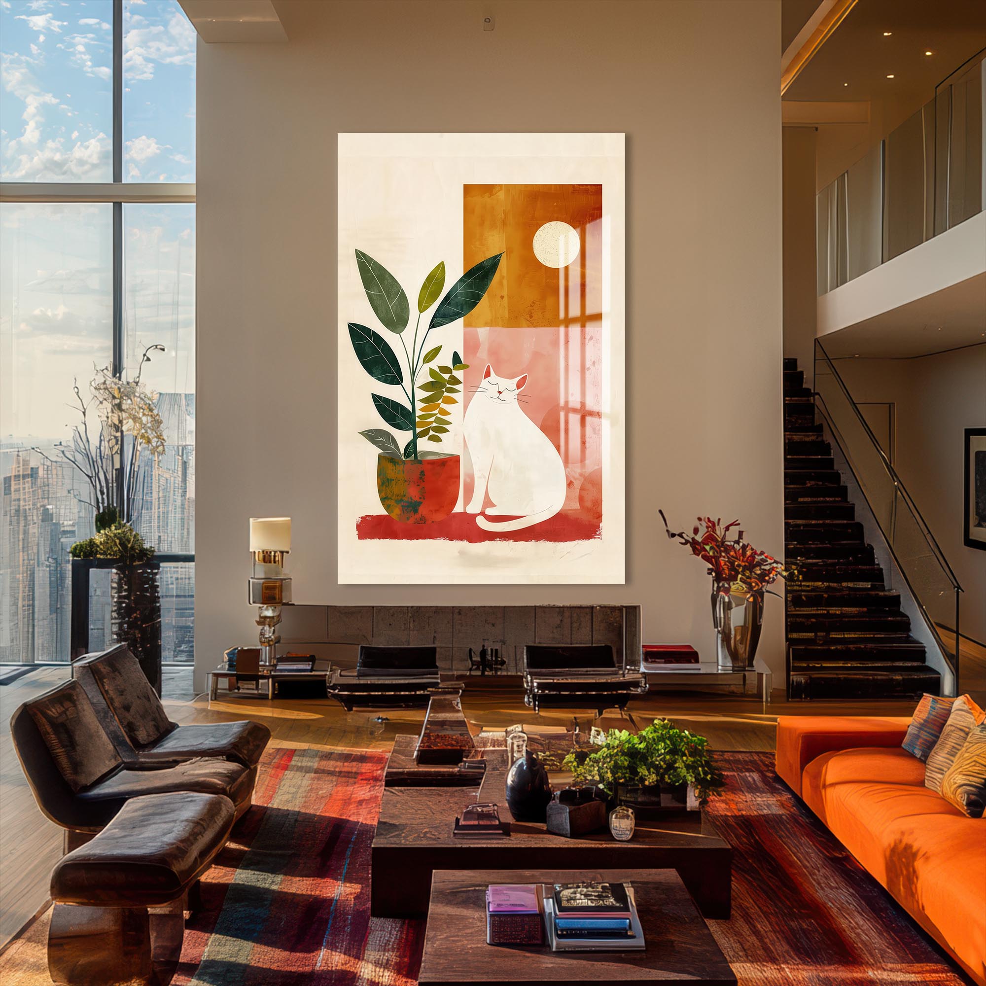 Sunny Garden Cat– Bohemian Tempered Glass Wall Art