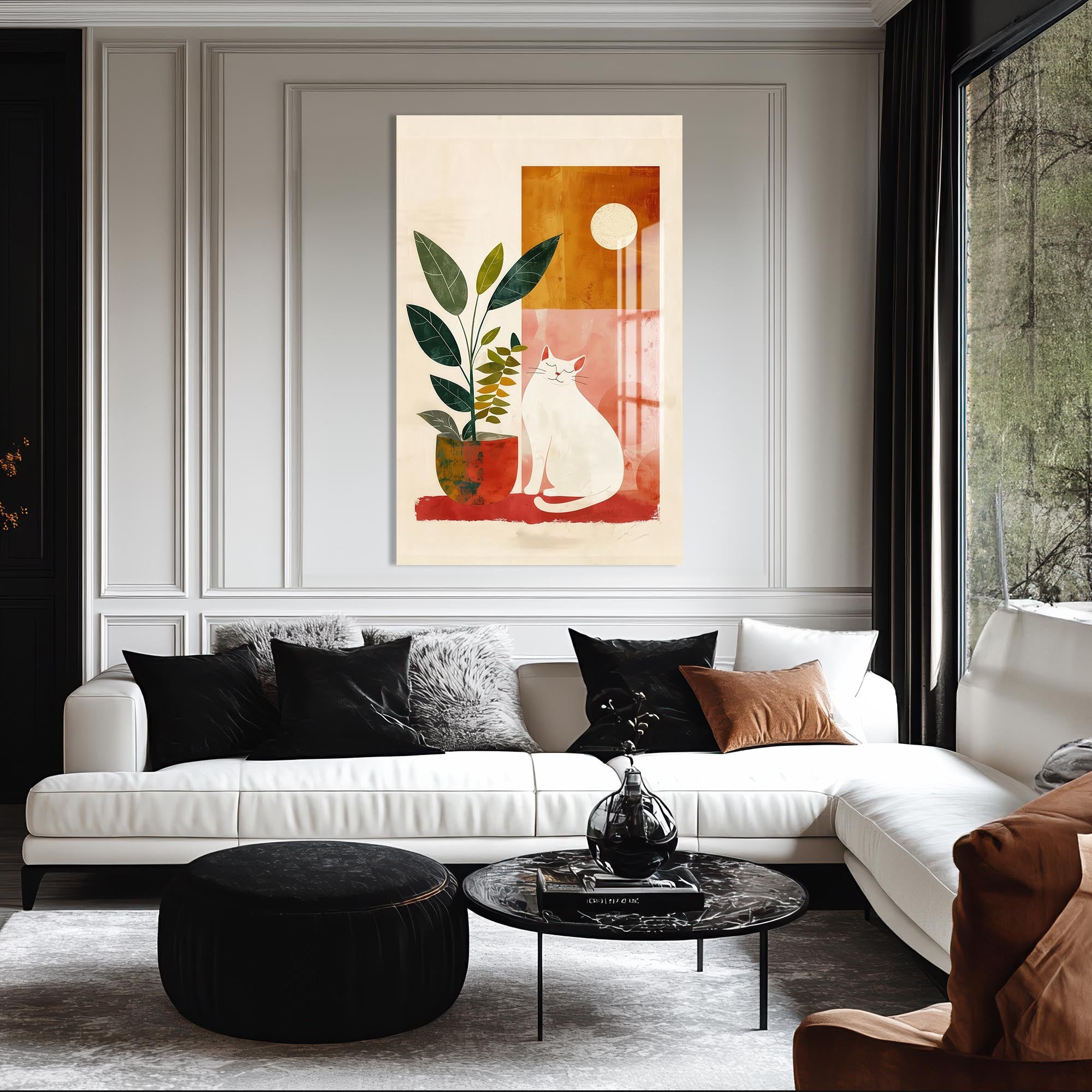 Sunny Garden Cat– Bohemian Tempered Glass Wall Art