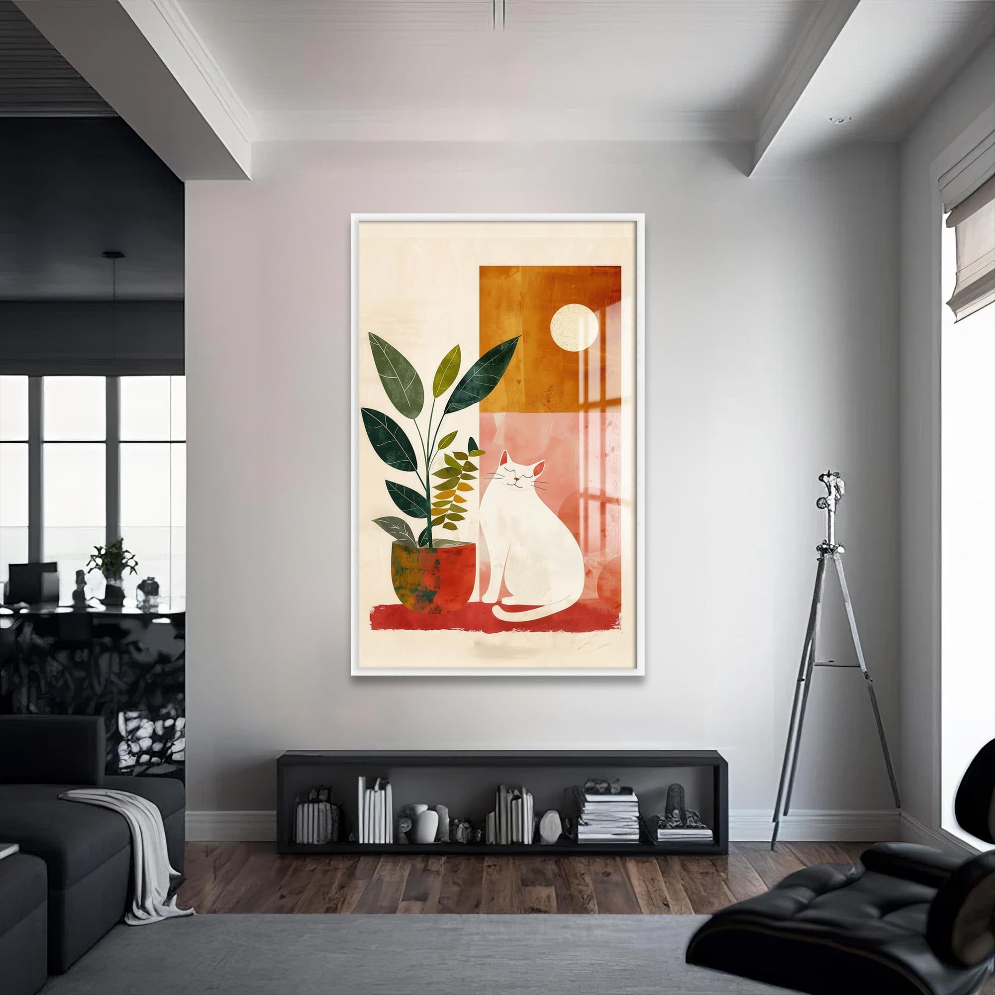 Artronauts Glass Print S | 72x46 cm | 28.3"x18.1" / White Sunny Garden Cat– Bohemian Tempered Glass Wall Art