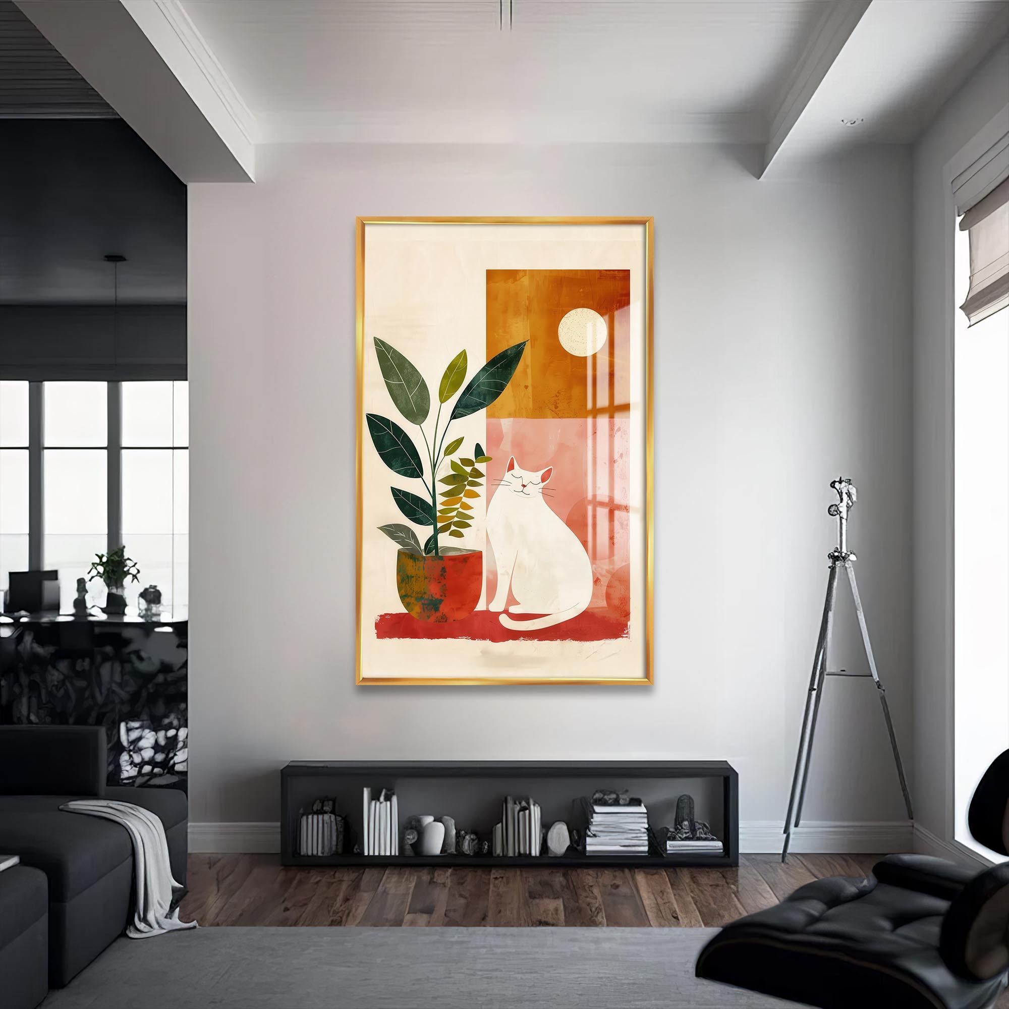 Sunny Garden Cat– Bohemian Tempered Glass Wall Art