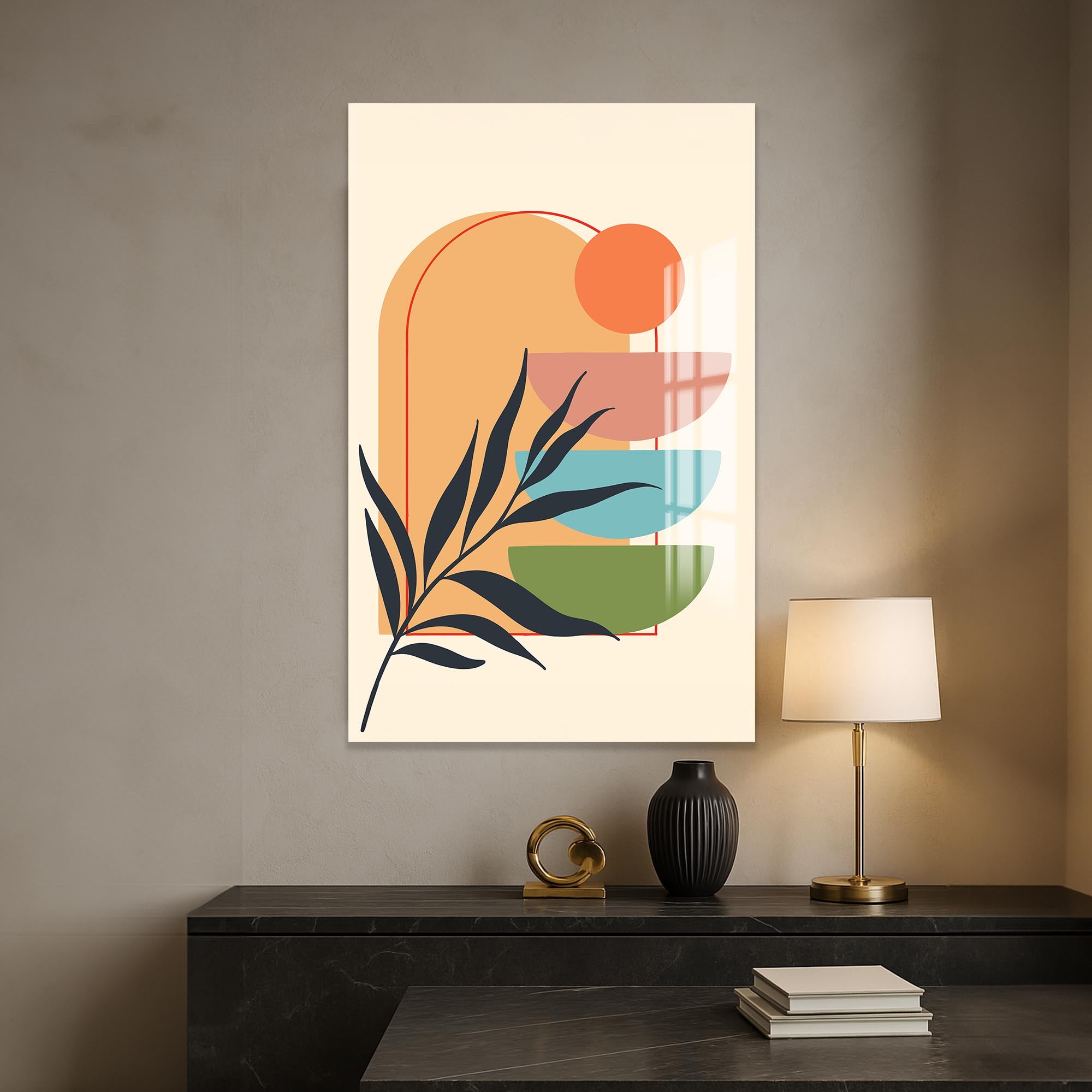 Sunset Stacked Shapes– Bohemian Tempered Glass Wall Art
