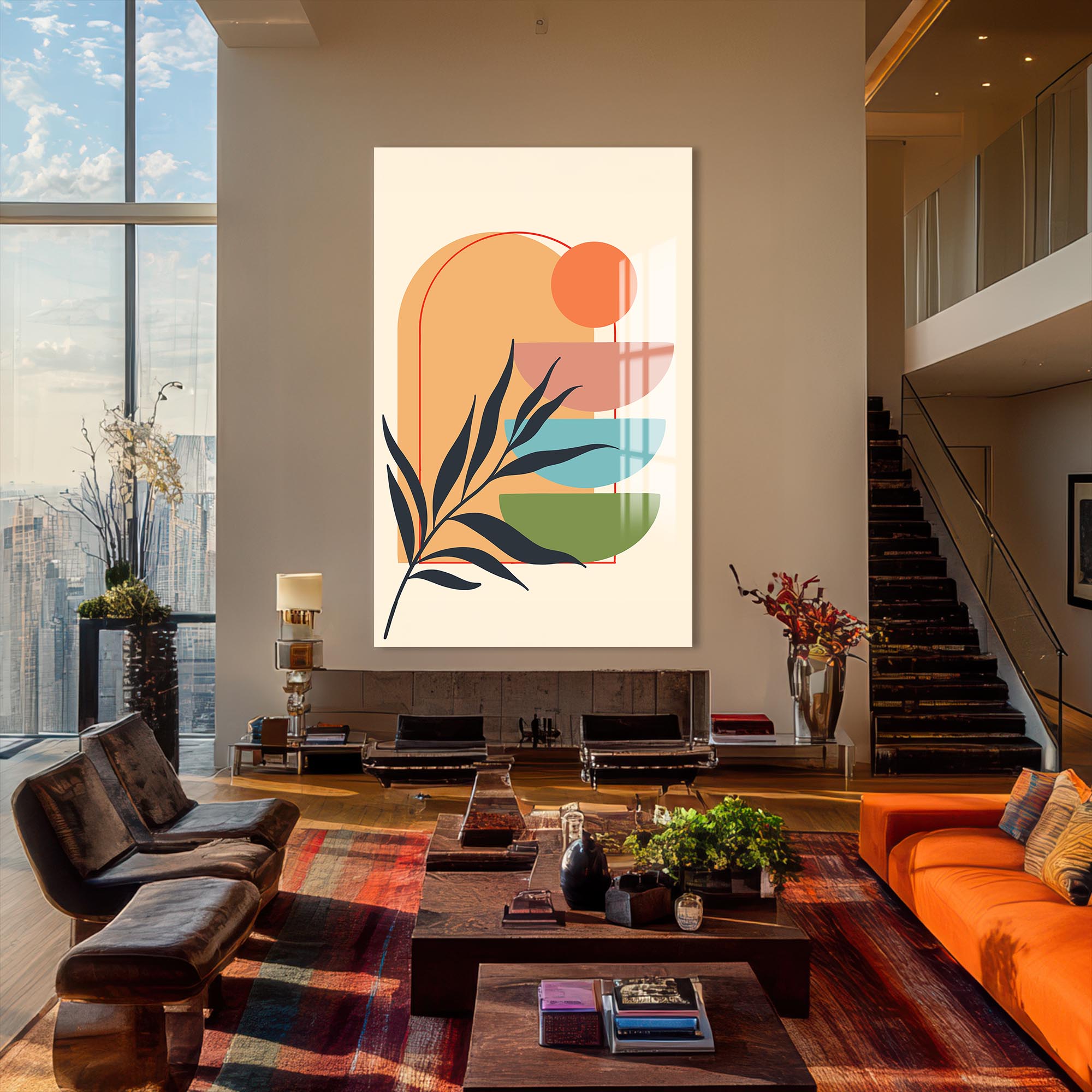 Sunset Stacked Shapes– Bohemian Tempered Glass Wall Art