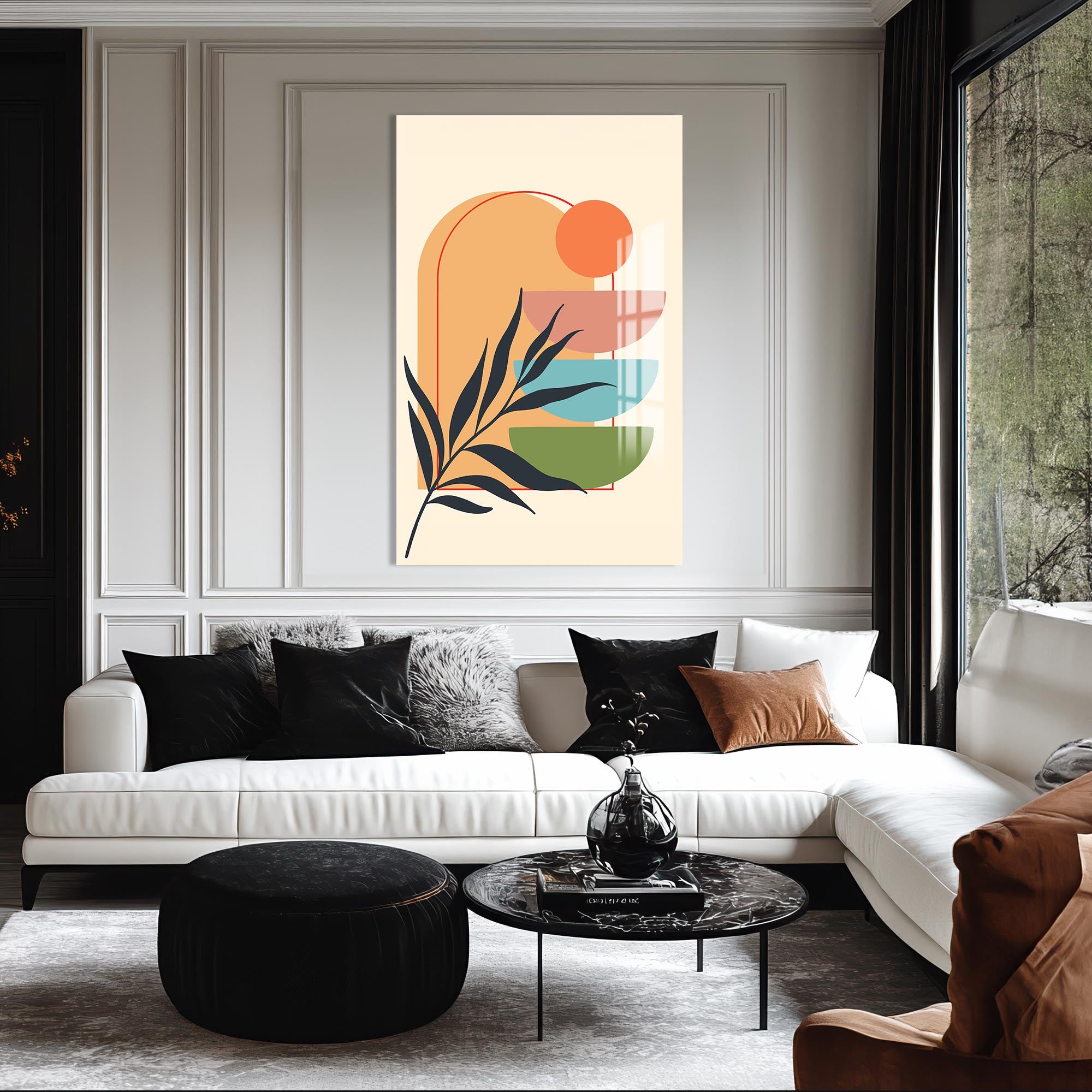 Sunset Stacked Shapes– Bohemian Tempered Glass Wall Art
