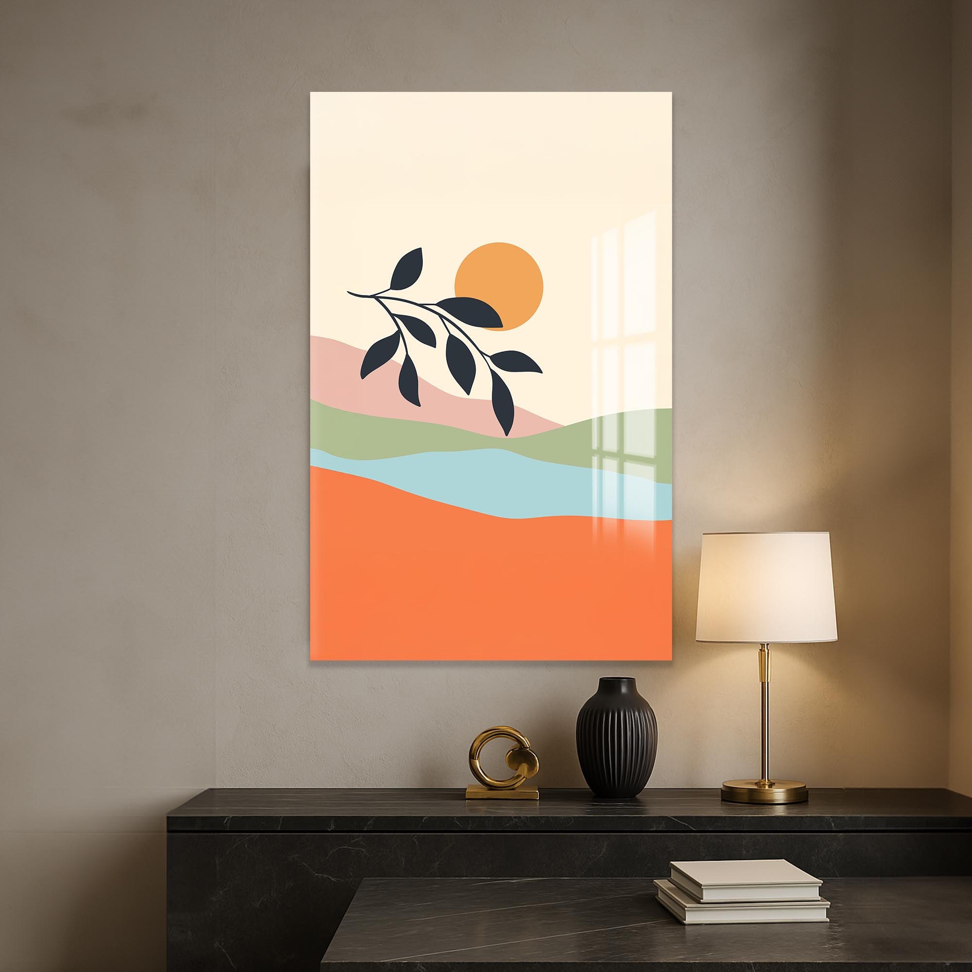 Golden Single Bloom– Bohemian Tempered Glass Wall Art