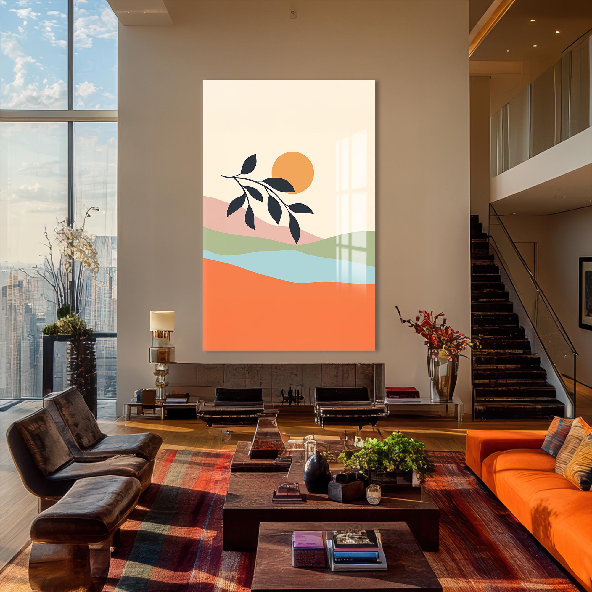 Artronauts Glass Print Golden Single Bloom– Bohemian Tempered Glass Wall Art