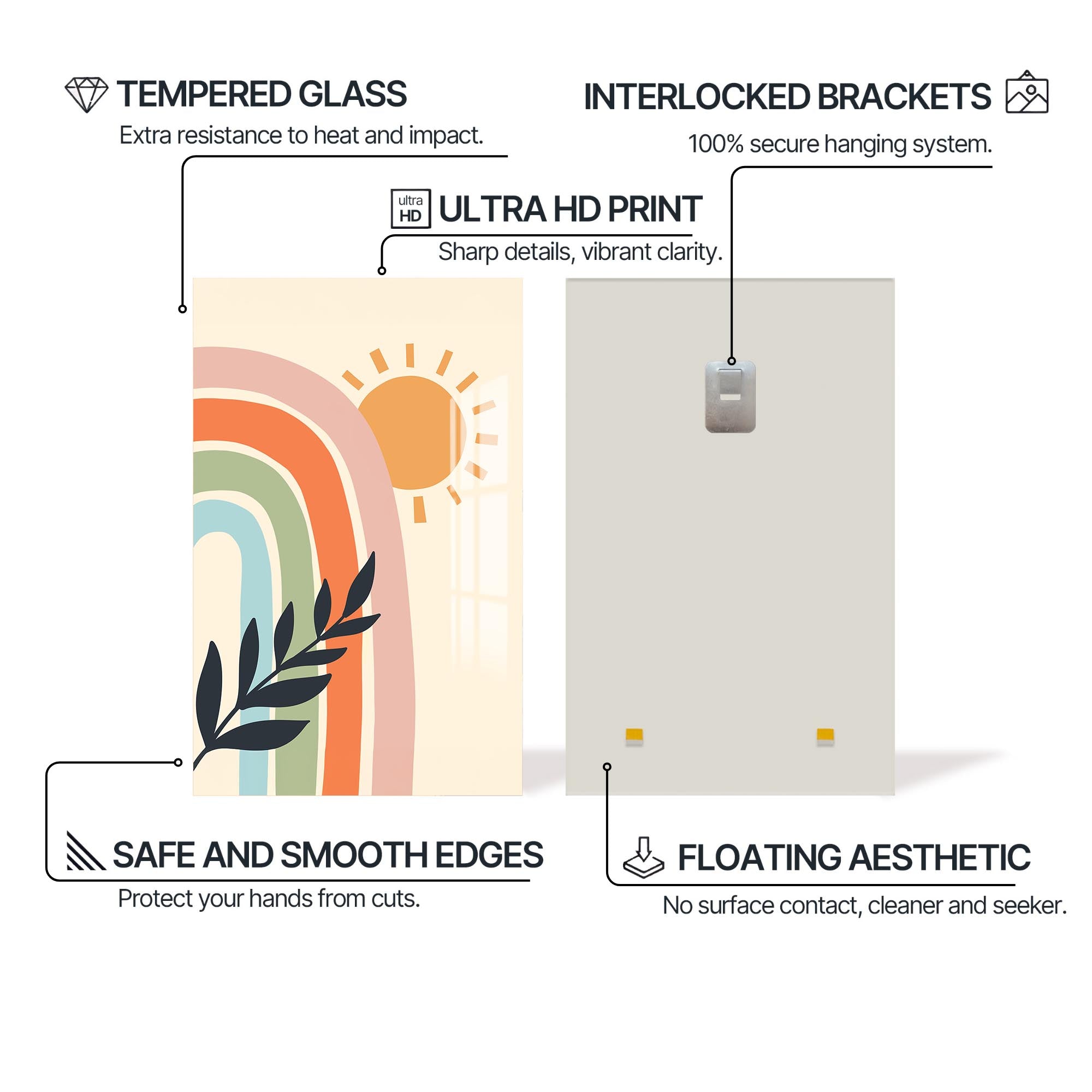 Pastel Leaf Drift– Bohemian Tempered Glass Wall Art