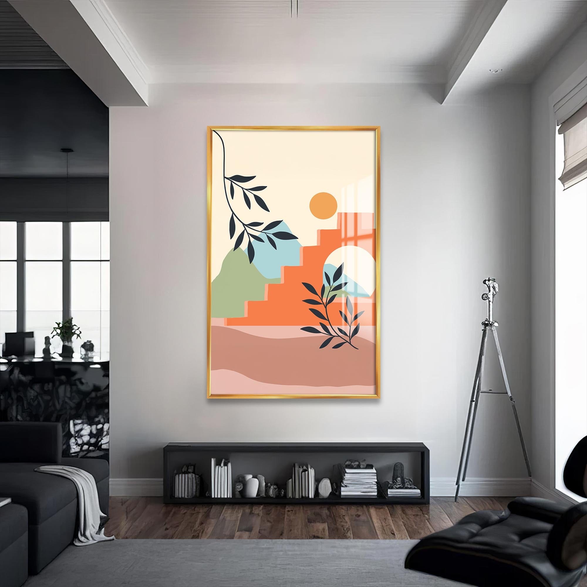 Artronauts Glass Print S | 72x46 cm | 28.3"x18.1" / Gold Earthy Horizon– Bohemian Tempered Glass Wall Art