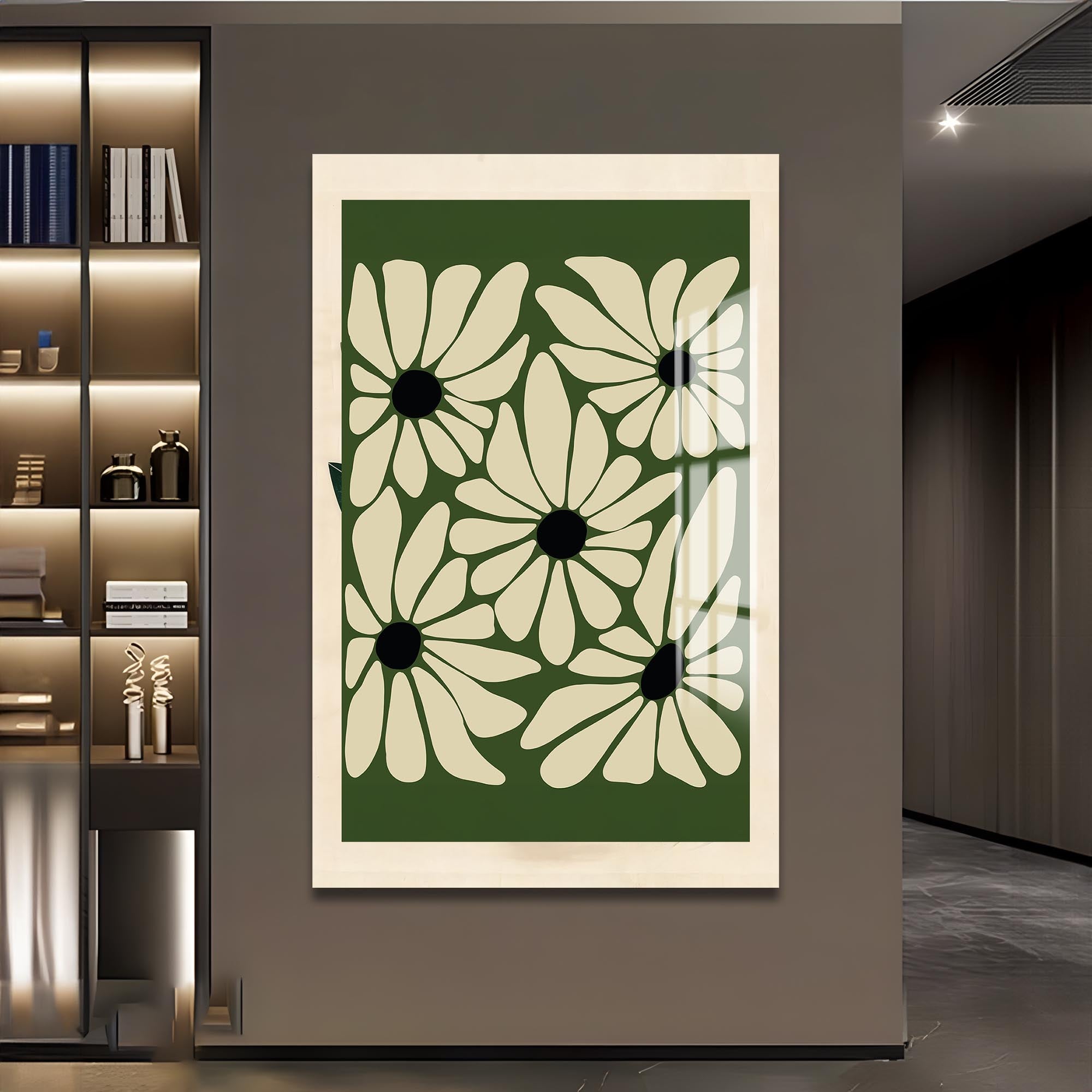 Artronauts Glass Print Olive Bloom Pattern– Bohemian Tempered Glass Wall Art