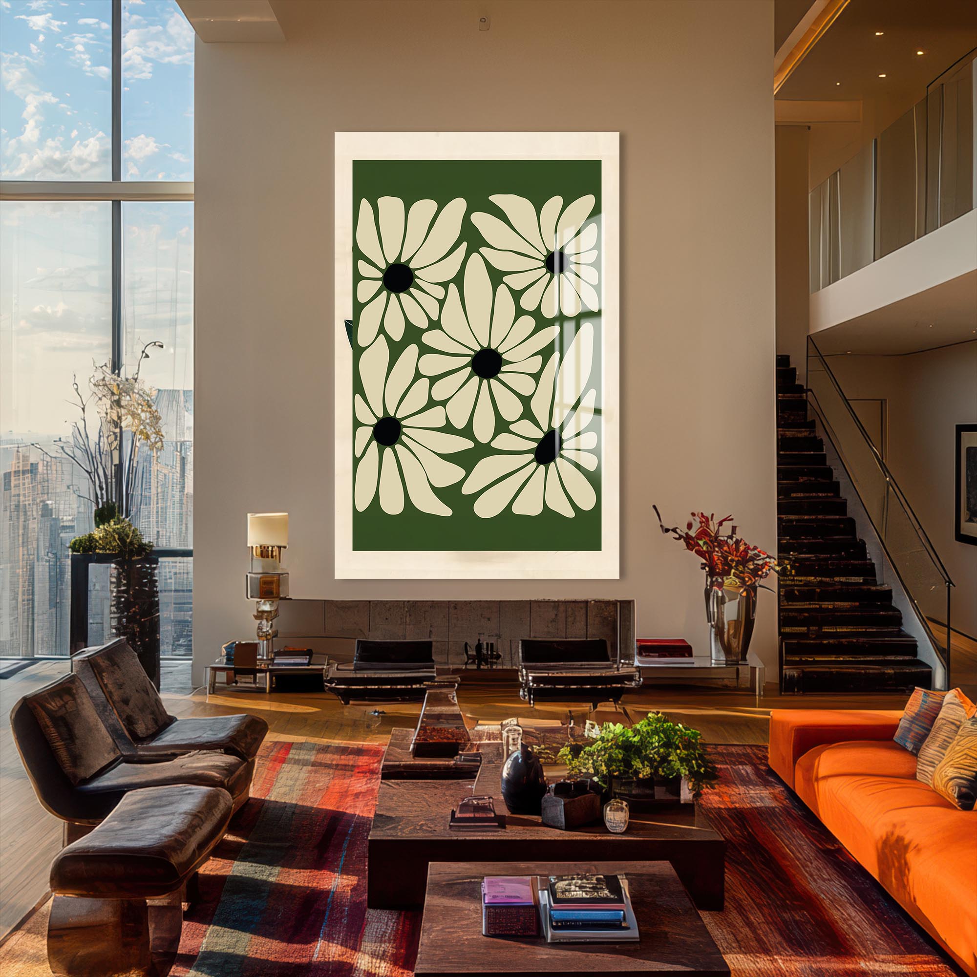 Artronauts Glass Print Olive Bloom Pattern– Bohemian Tempered Glass Wall Art