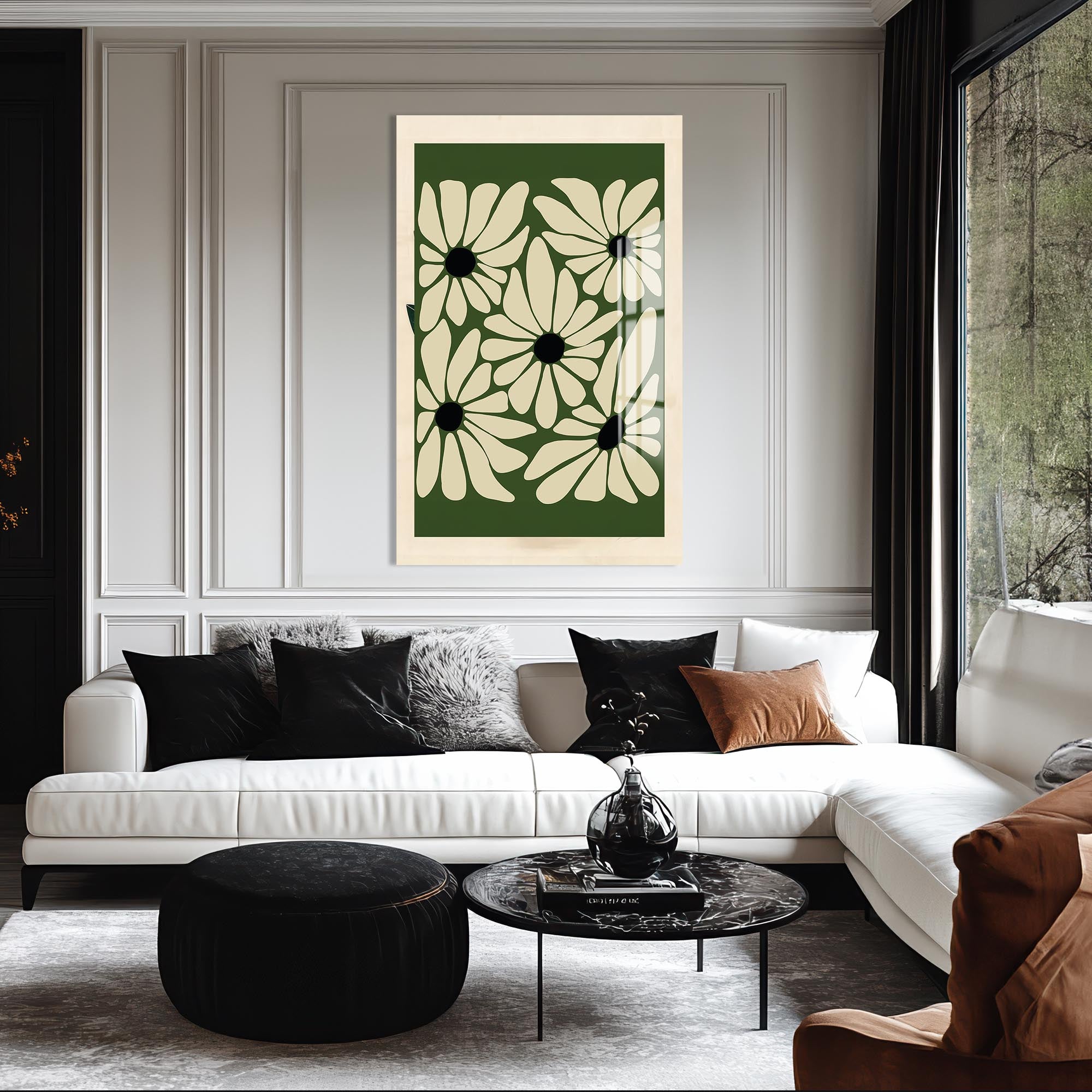 Artronauts Glass Print Olive Bloom Pattern– Bohemian Tempered Glass Wall Art