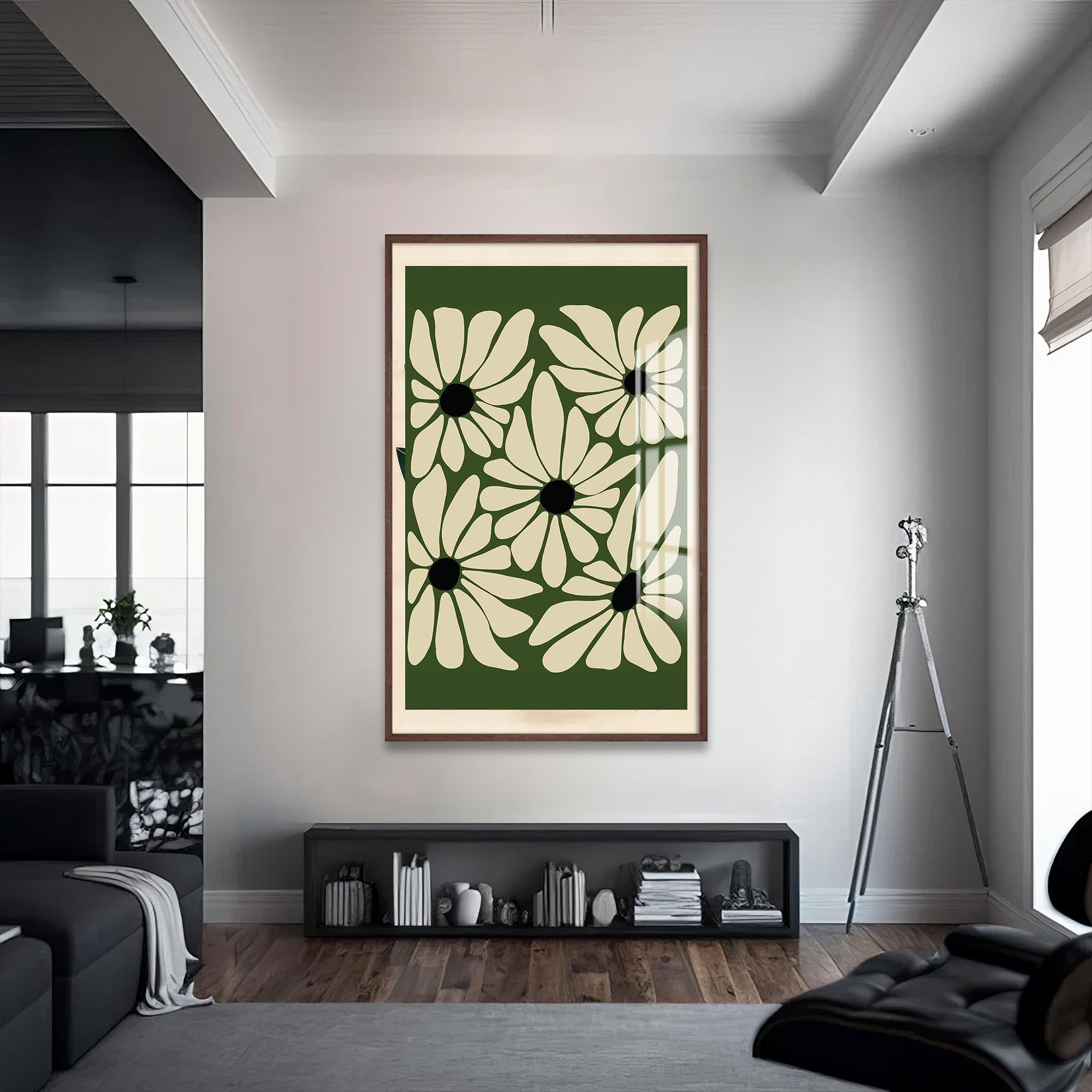 Artronauts Glass Print S | 72x46 cm | 28.3"x18.1" / Walnut Olive Bloom Pattern– Bohemian Tempered Glass Wall Art