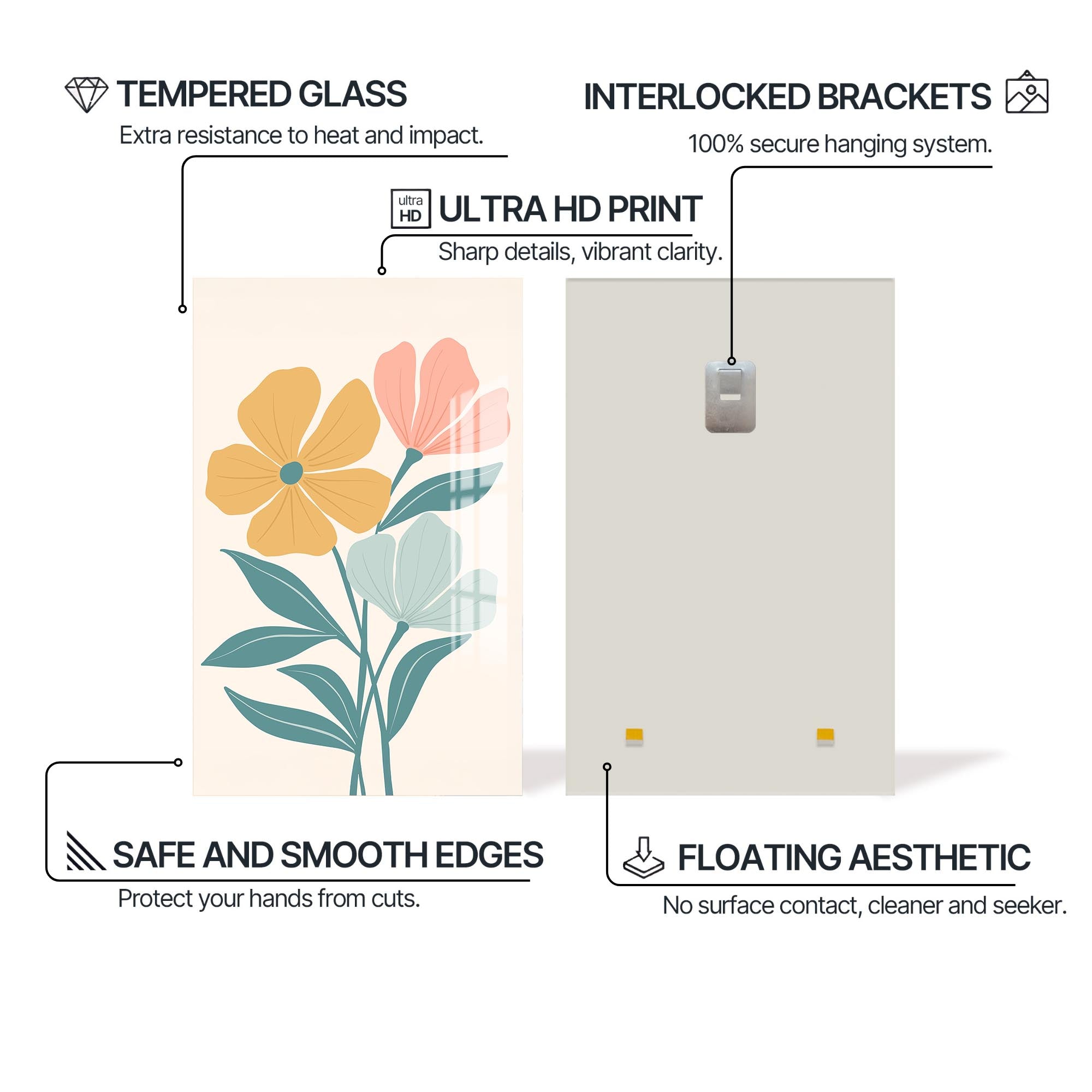 Soft Garden Harmony– Bohemian Tempered Glass Wall Art