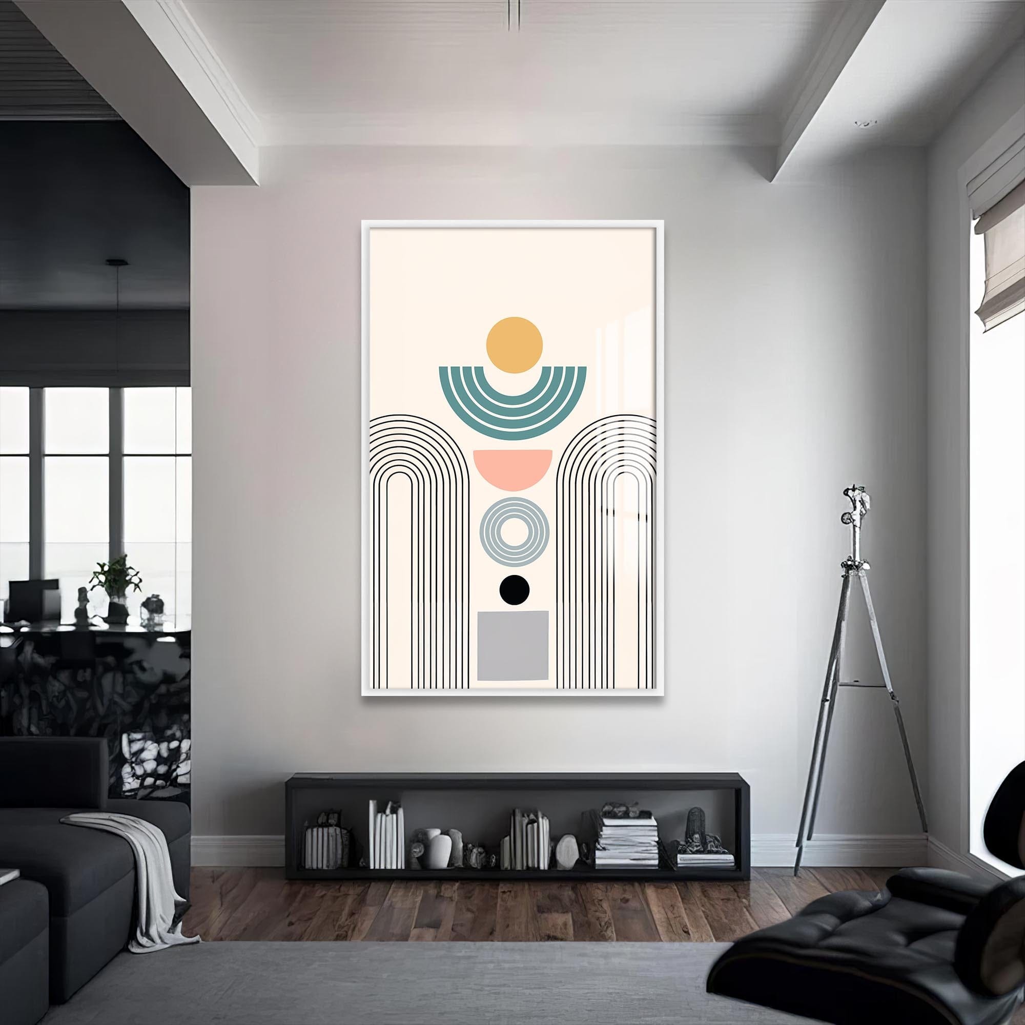 Artronauts Glass Print S | 72x46 cm | 28.3"x18.1" / White Solar Geometry– Bohemian Tempered Glass Wall Art