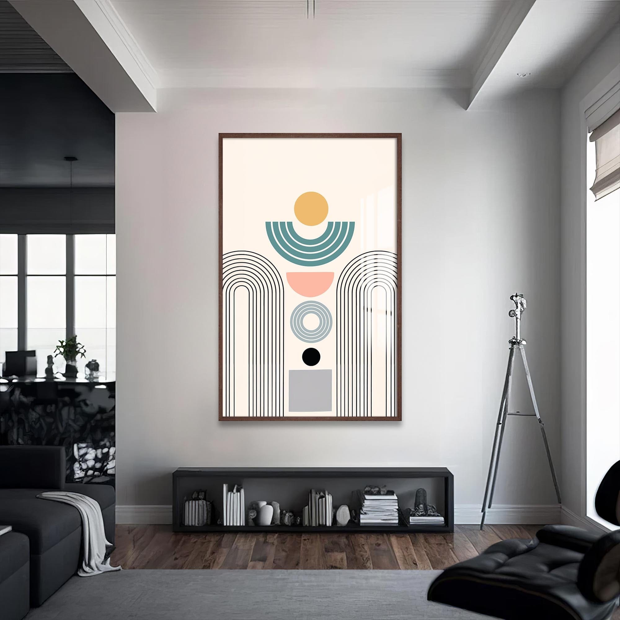 Artronauts Glass Print S | 72x46 cm | 28.3"x18.1" / Walnut Solar Geometry– Bohemian Tempered Glass Wall Art