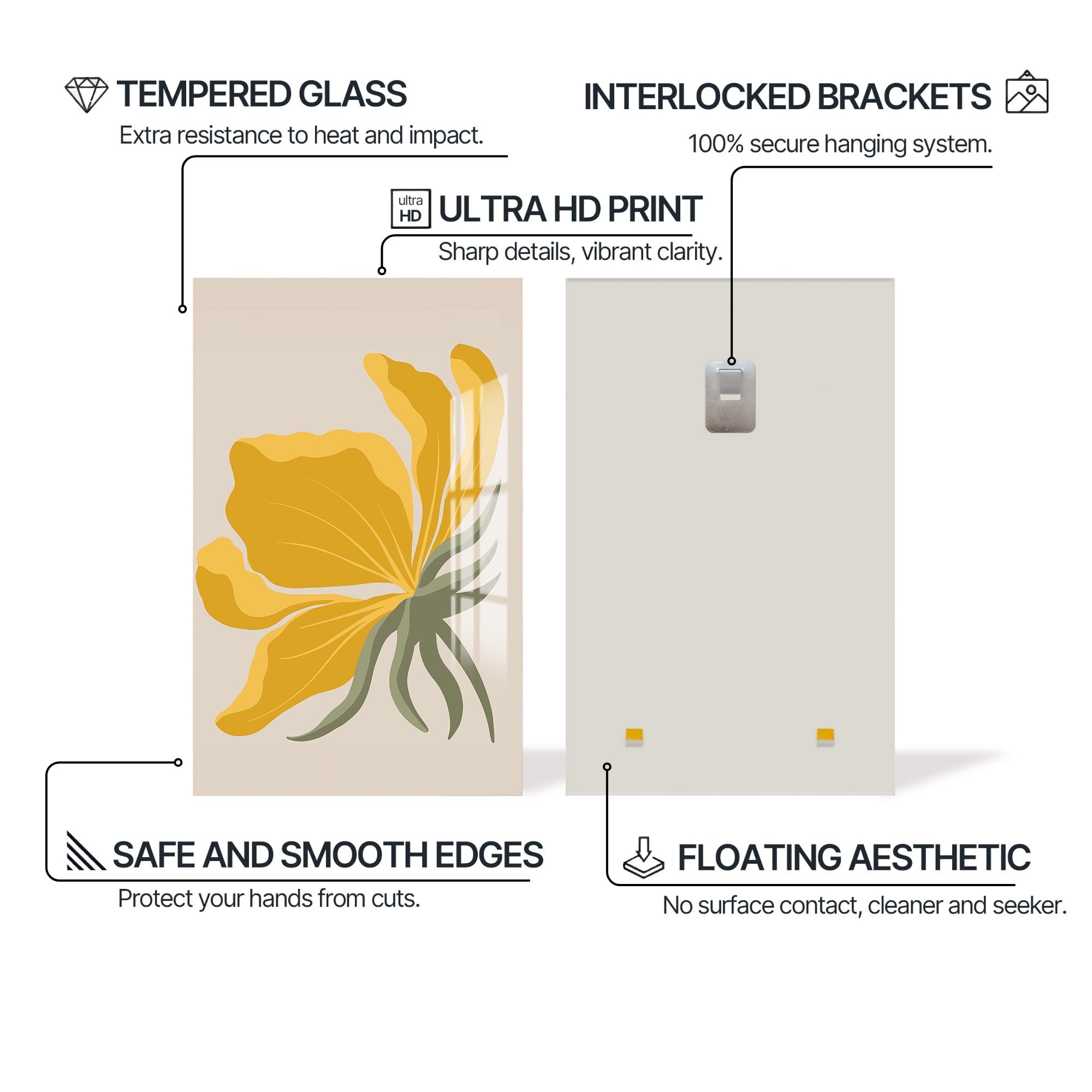 Golden Petal Flow– Bohemian Tempered Glass Wall Art